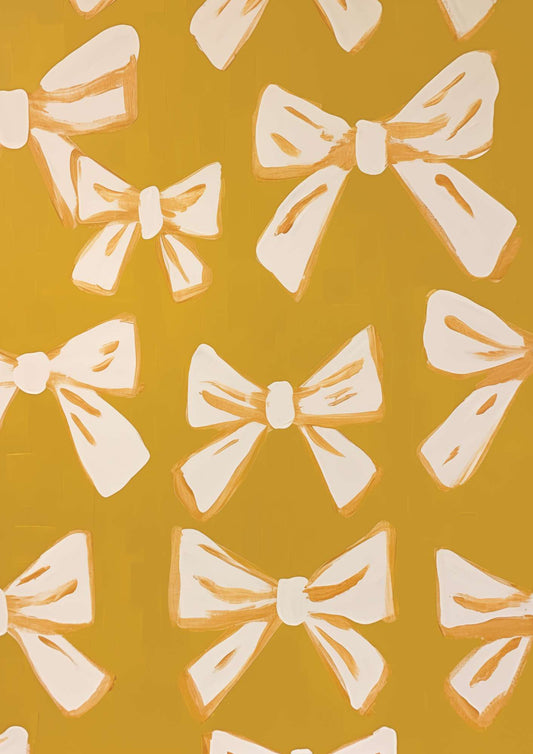 a painting of white bows on a yellow background