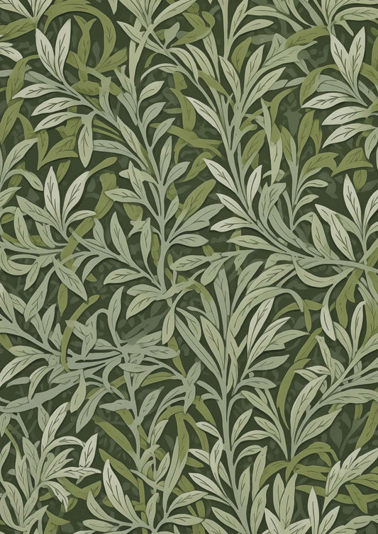 a green wallpaper with leaves on it