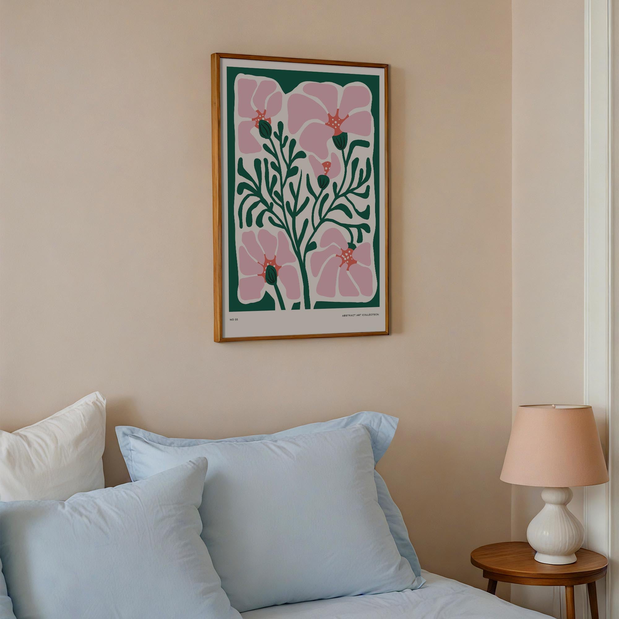 Pink & Green Abstract Floral Art Print-Skudaboo