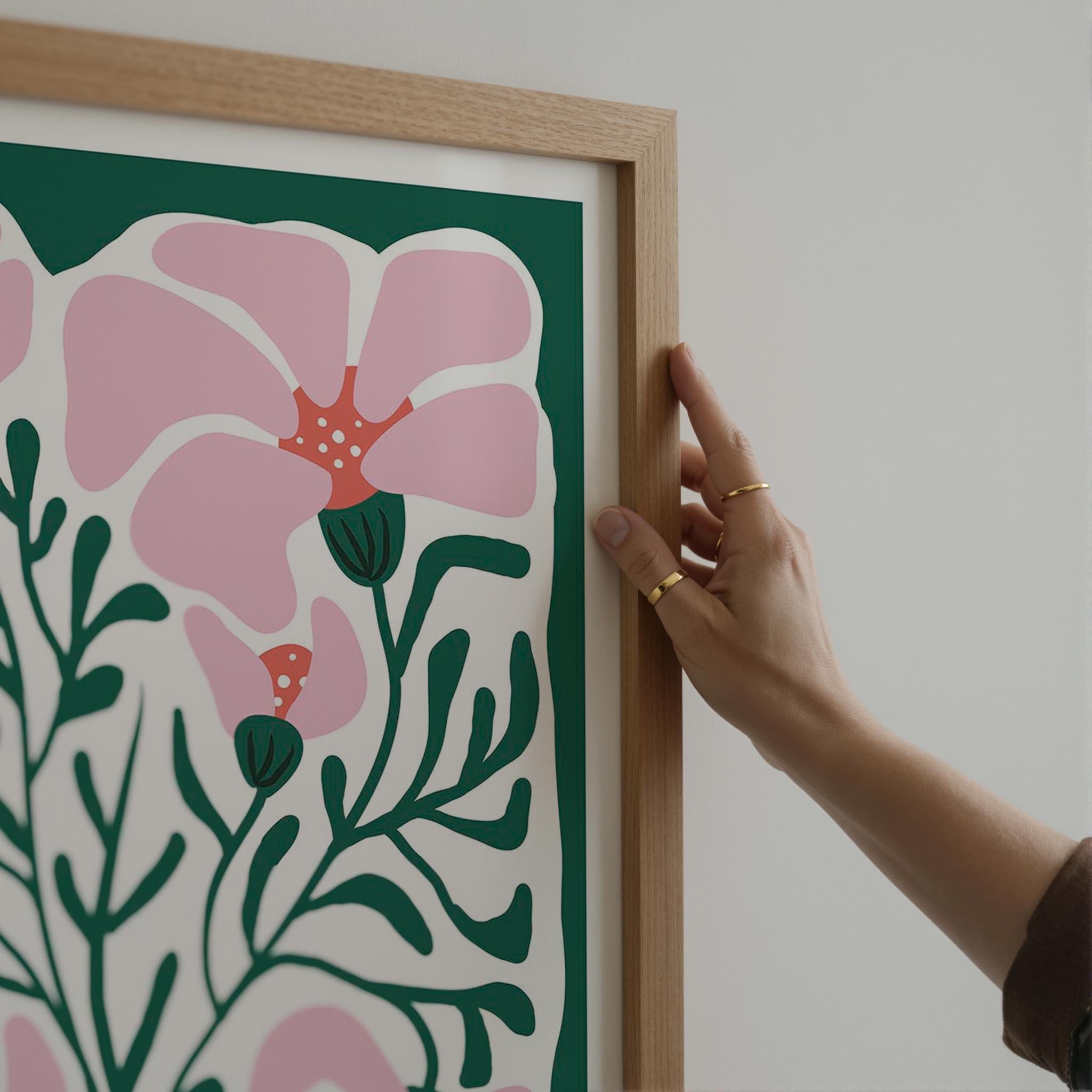 Pink & Green Abstract Floral Art Print-Skudaboo