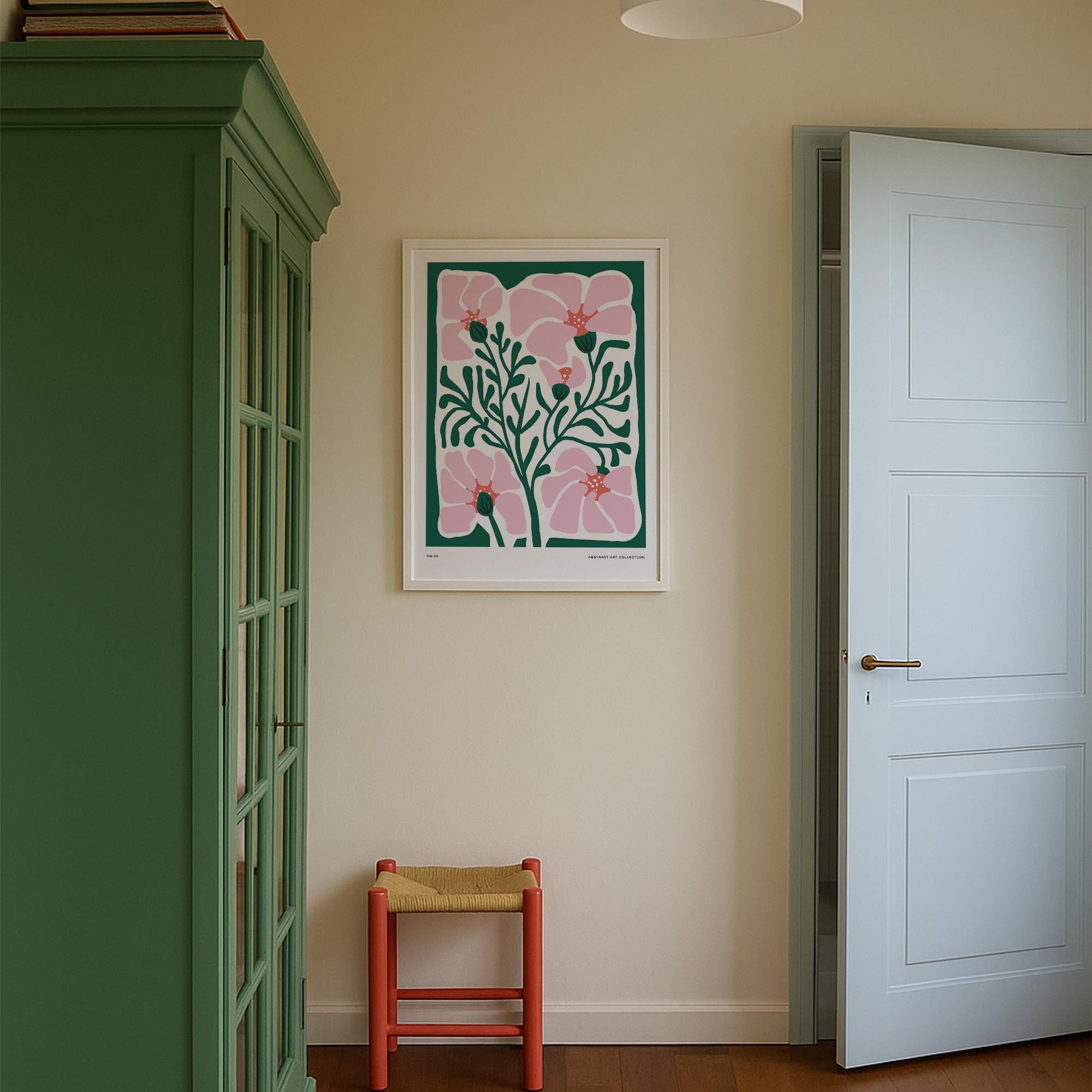 Pink & Green Abstract Floral Art Print-Skudaboo