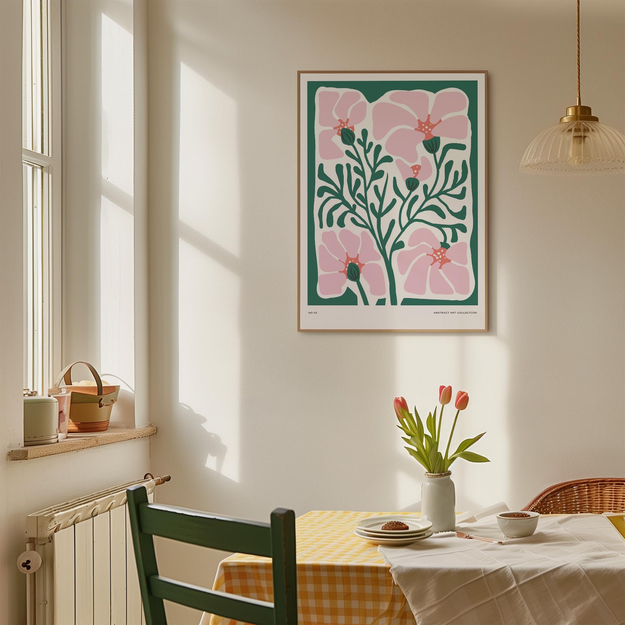 Pink & Green Abstract Floral Art Print-Skudaboo