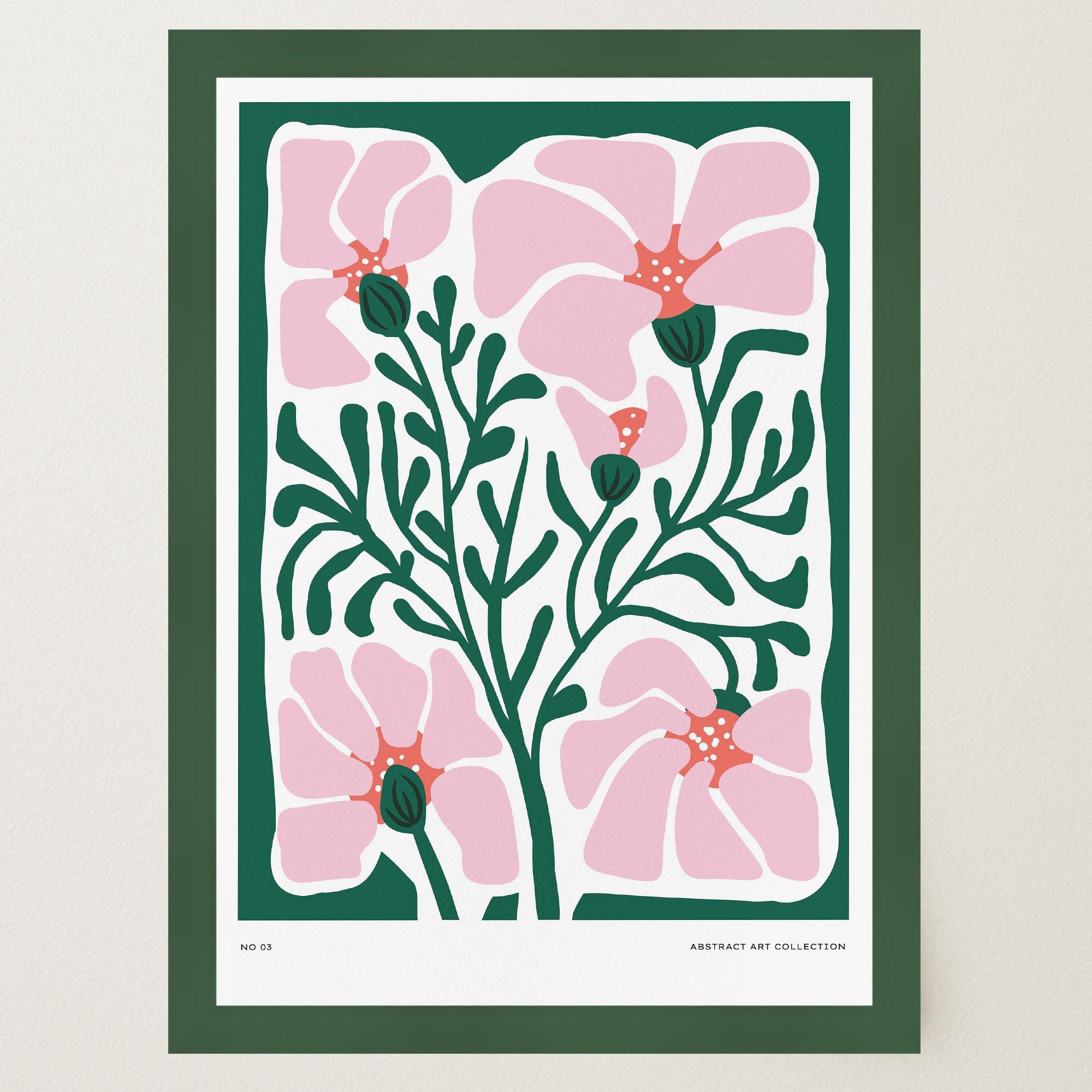 Pink & Green Abstract Floral Art Print-Skudaboo