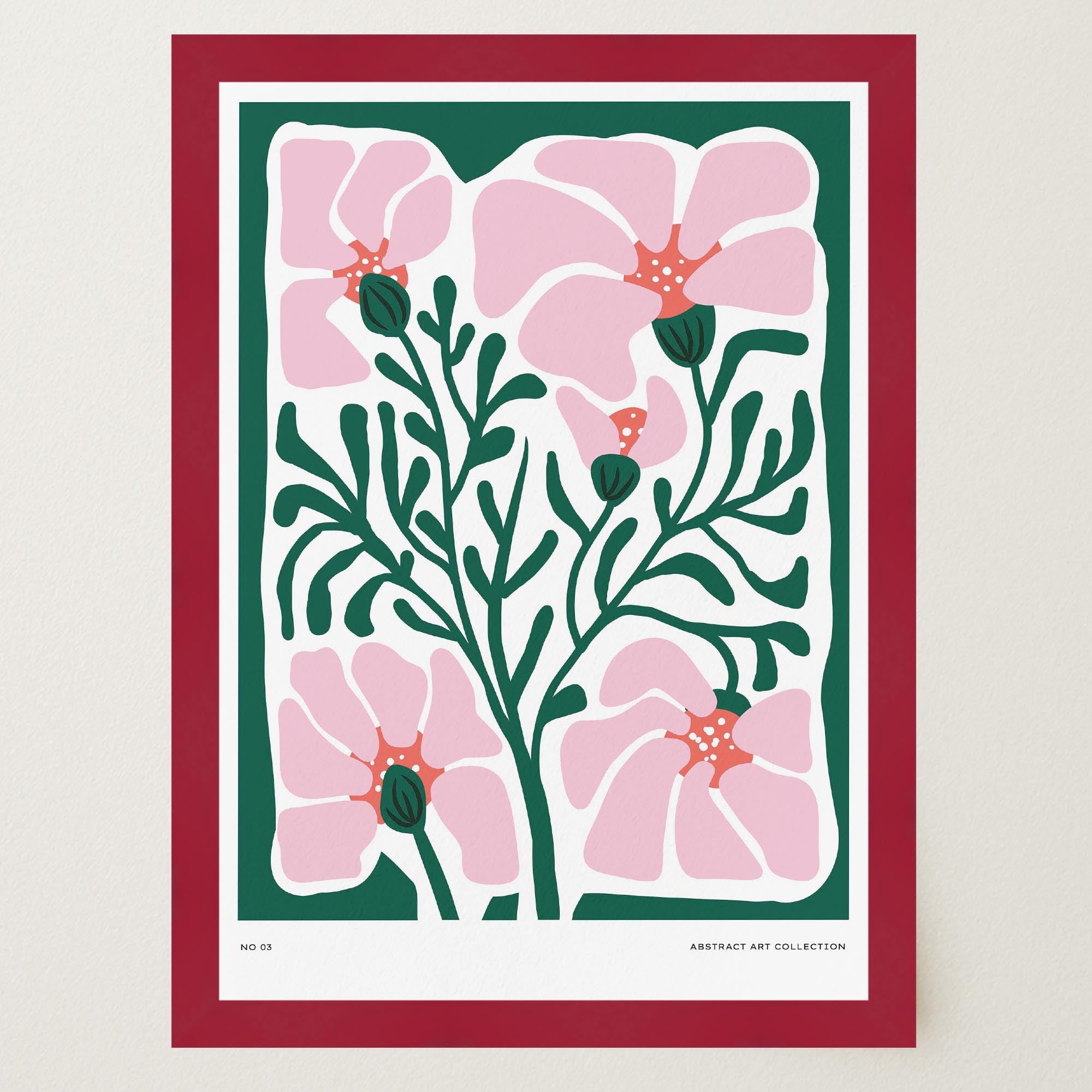 Pink & Green Abstract Floral Art Print-Skudaboo