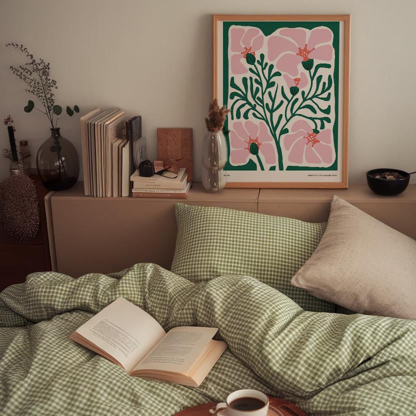 Pink & Green Abstract Floral Art Print-Skudaboo