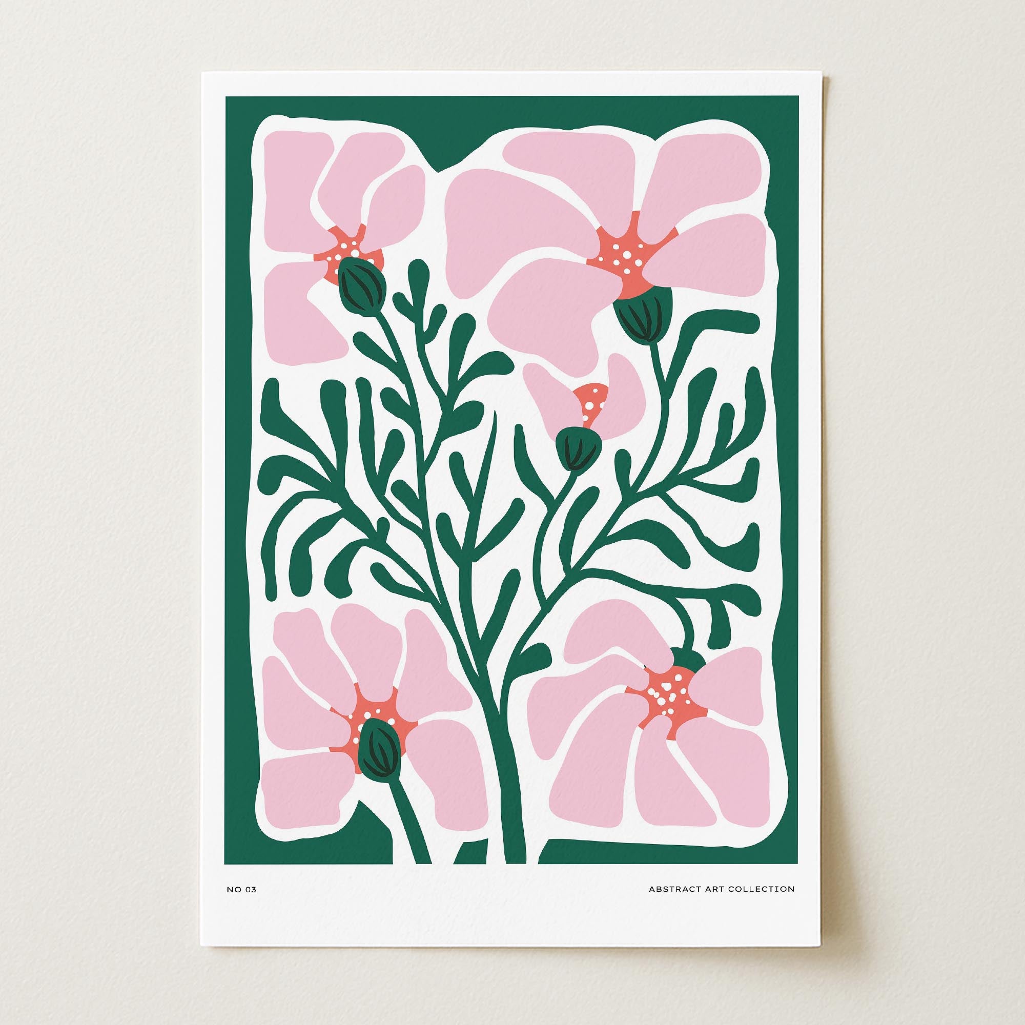 Pink & Green Abstract Floral Art Print-Skudaboo