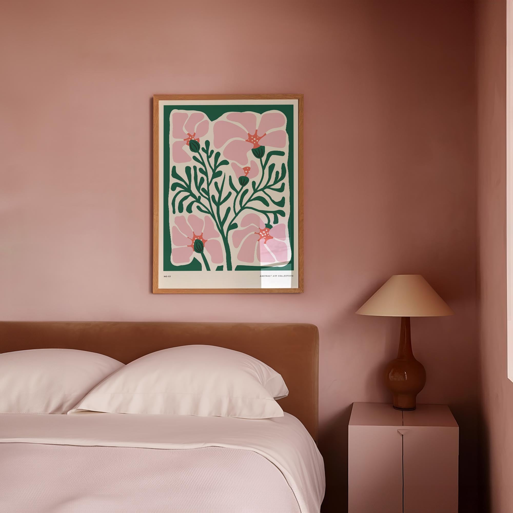 Pink & Green Abstract Floral Art Print-Skudaboo