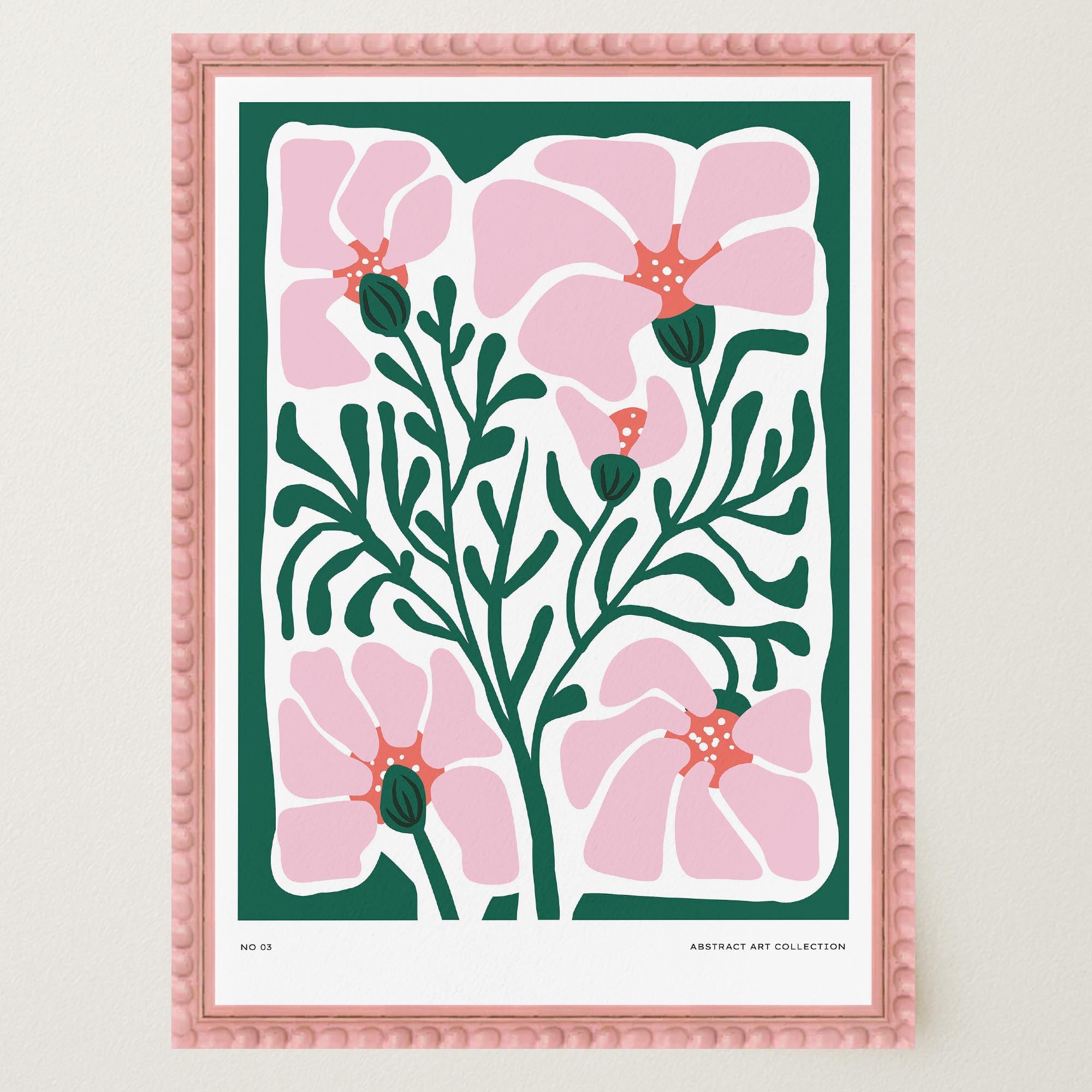 Pink & Green Abstract Floral Art Print-Skudaboo