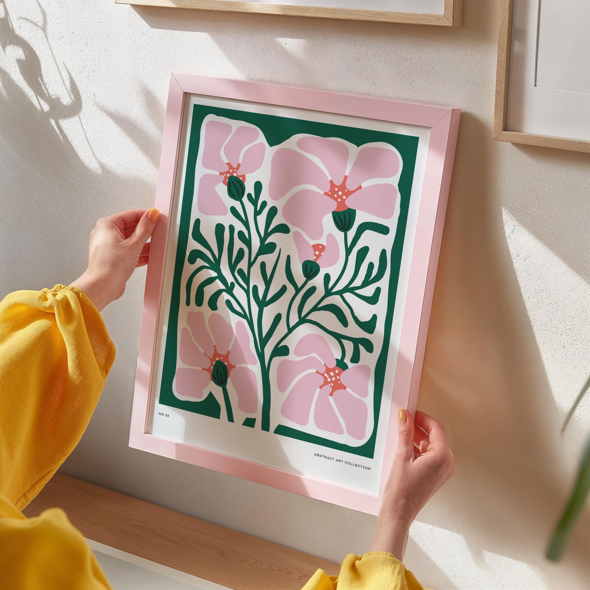 Pink & Green Abstract Floral Art Print-Skudaboo