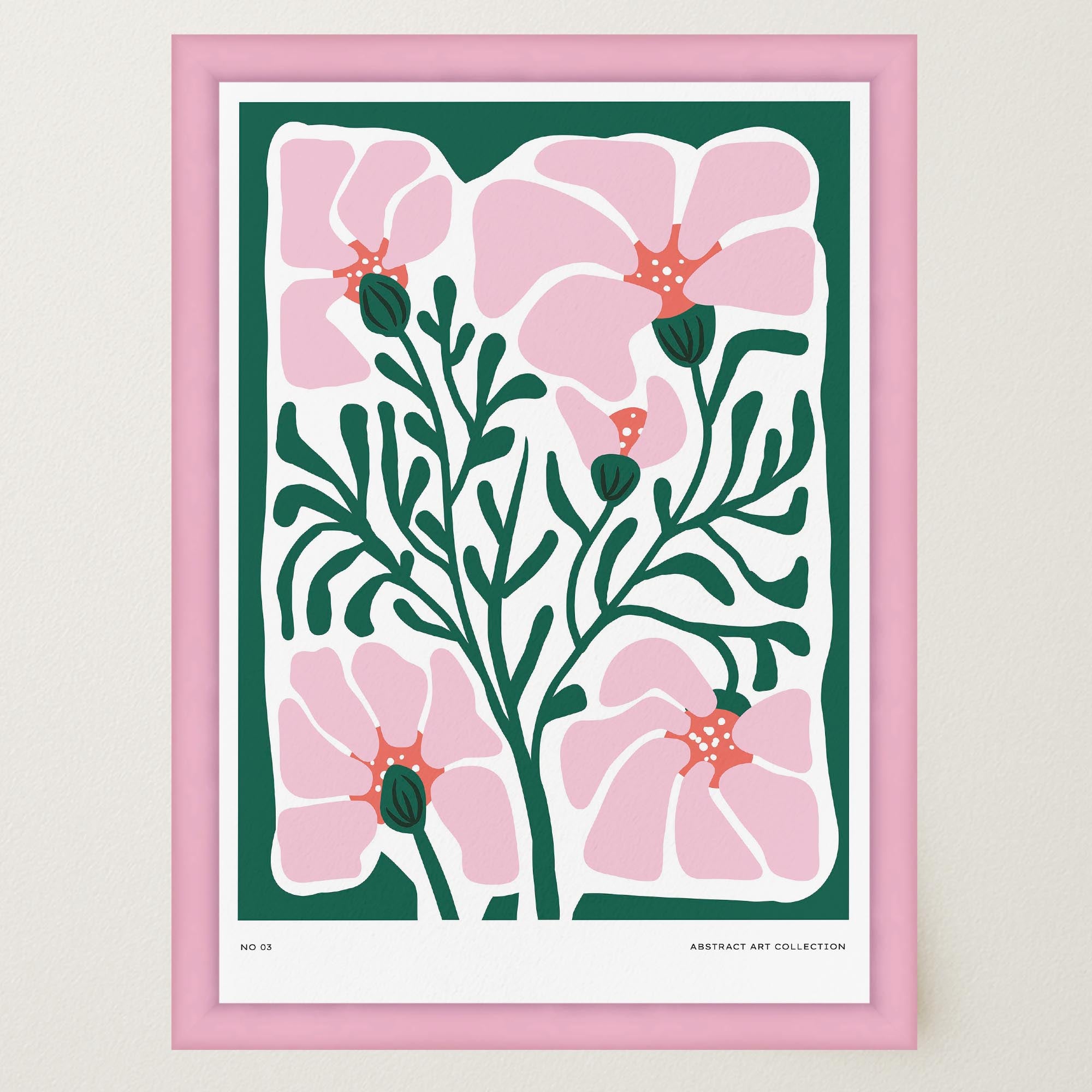 Pink & Green Abstract Floral Art Print-Skudaboo