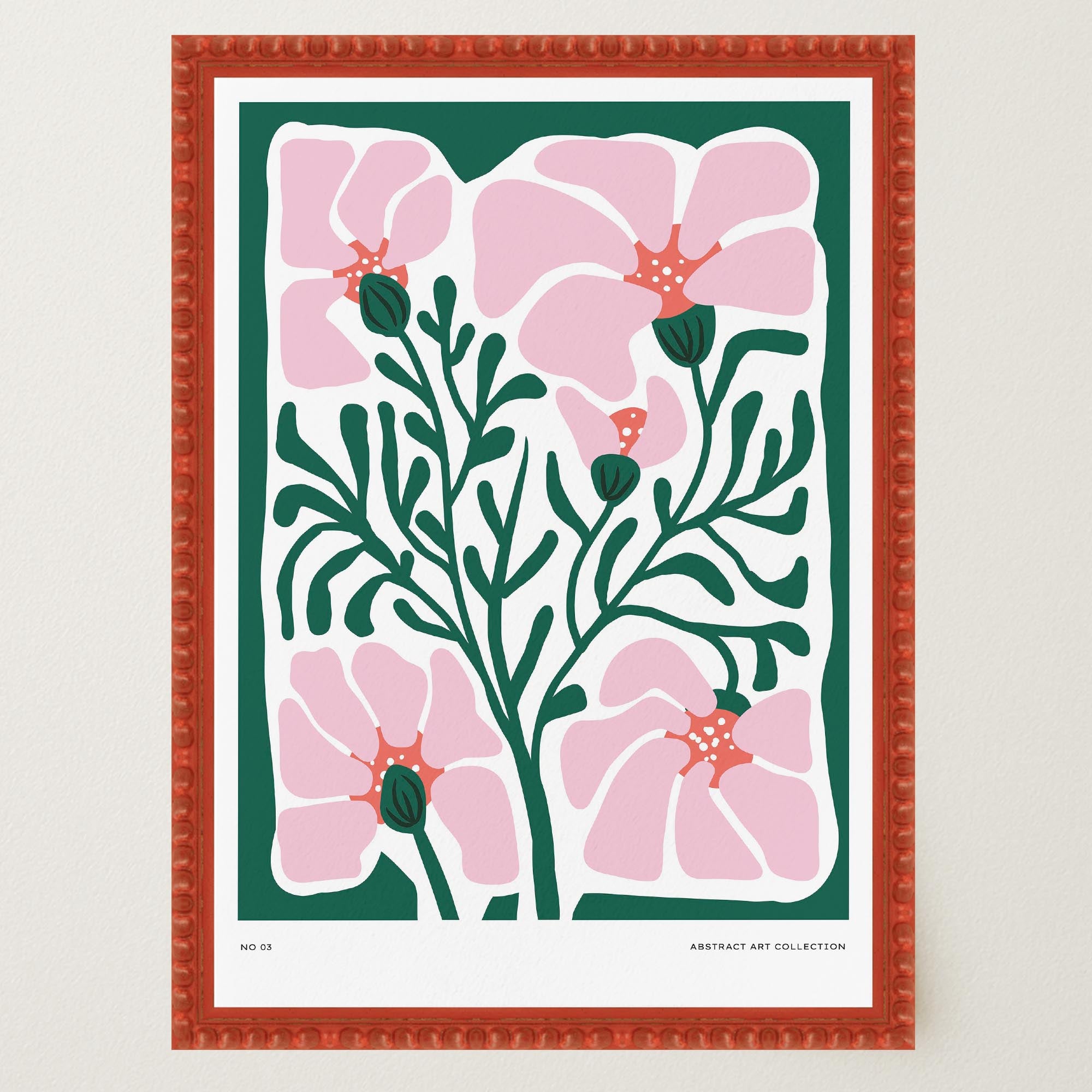 Pink & Green Abstract Floral Art Print-Skudaboo