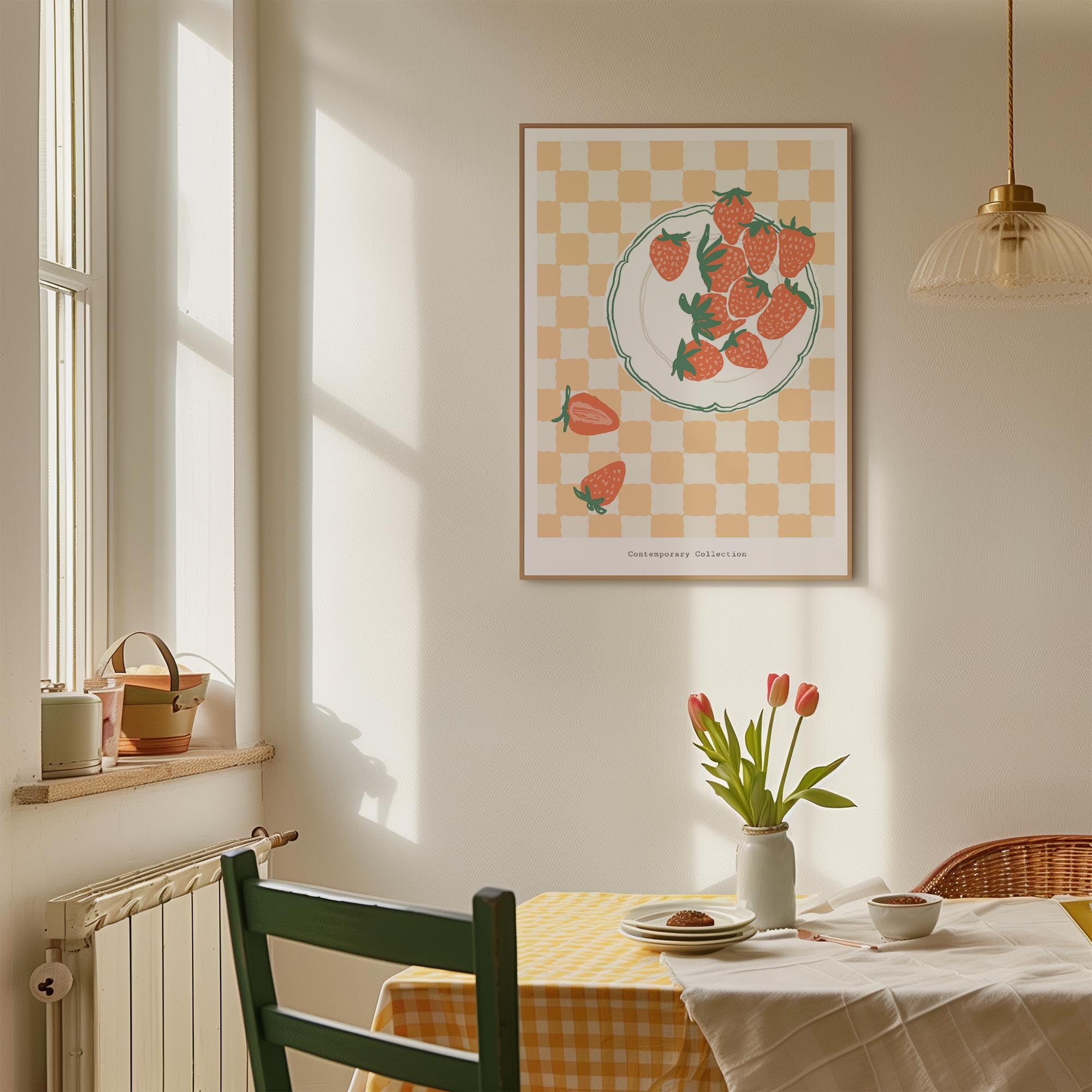 Gingham Strawberry Wall Art Print-Skudaboo