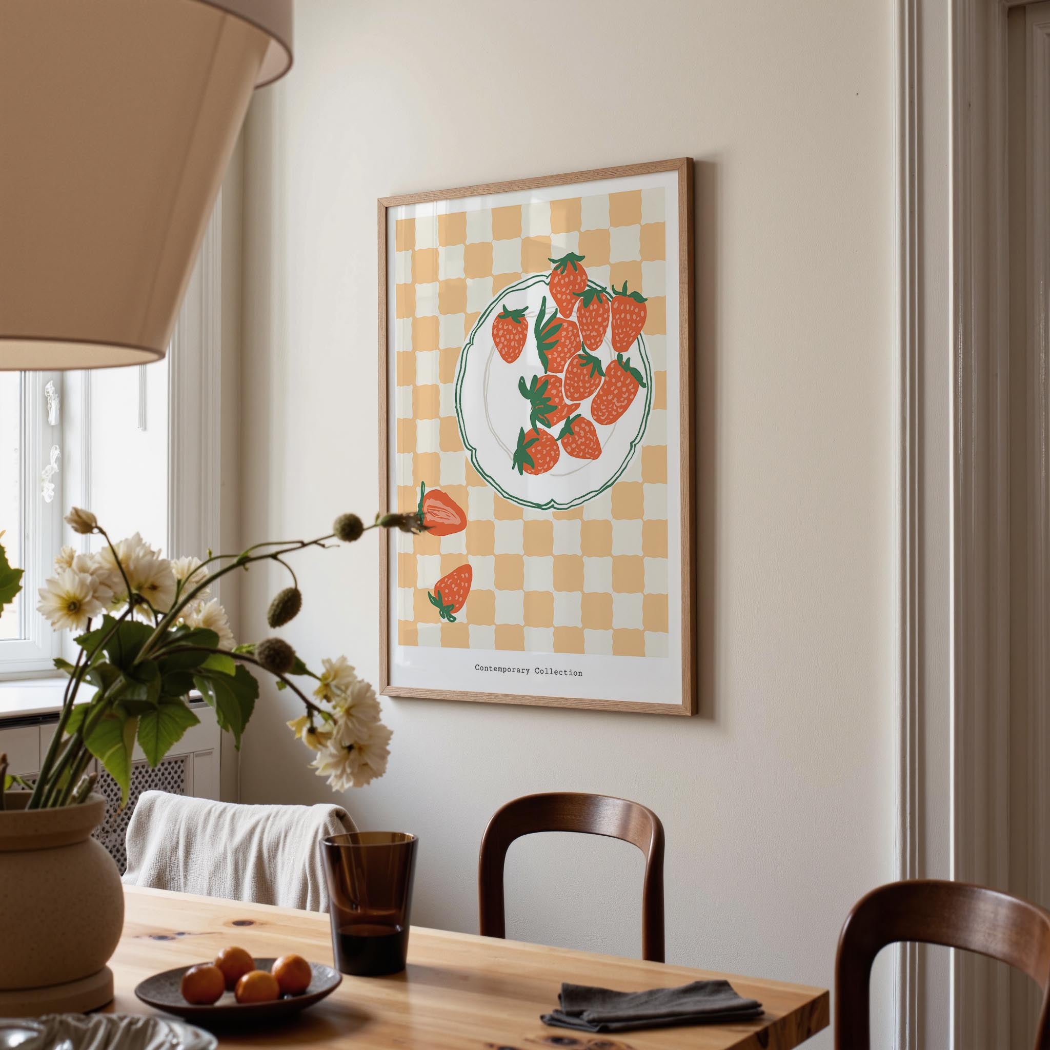 Gingham Strawberry Wall Art Print-Skudaboo