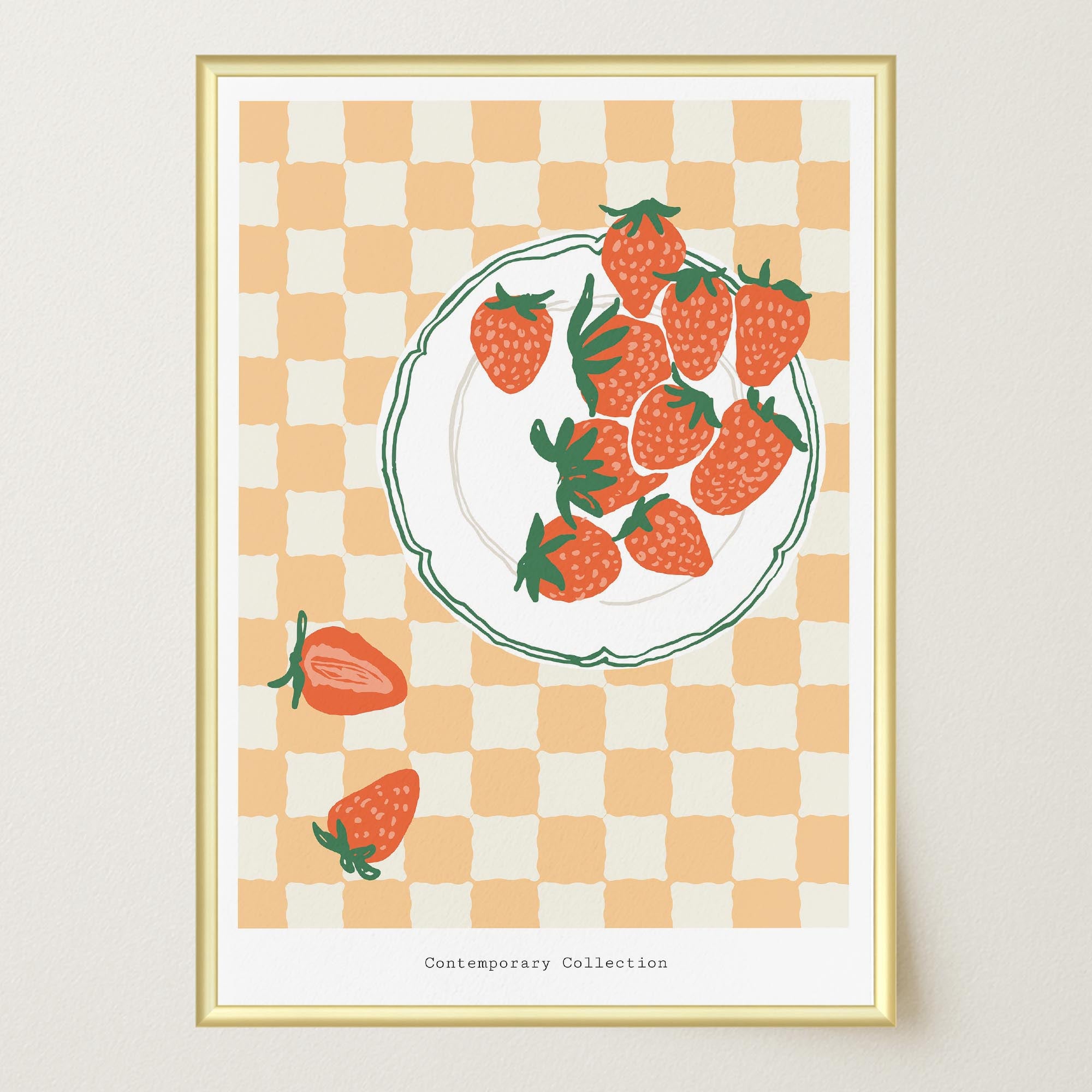 Gingham Strawberry Wall Art Print-Skudaboo