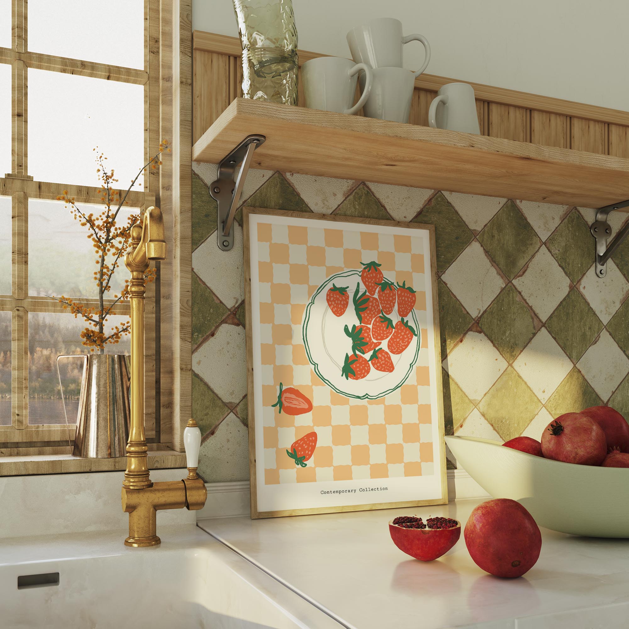 Gingham Strawberry Wall Art Print-Skudaboo