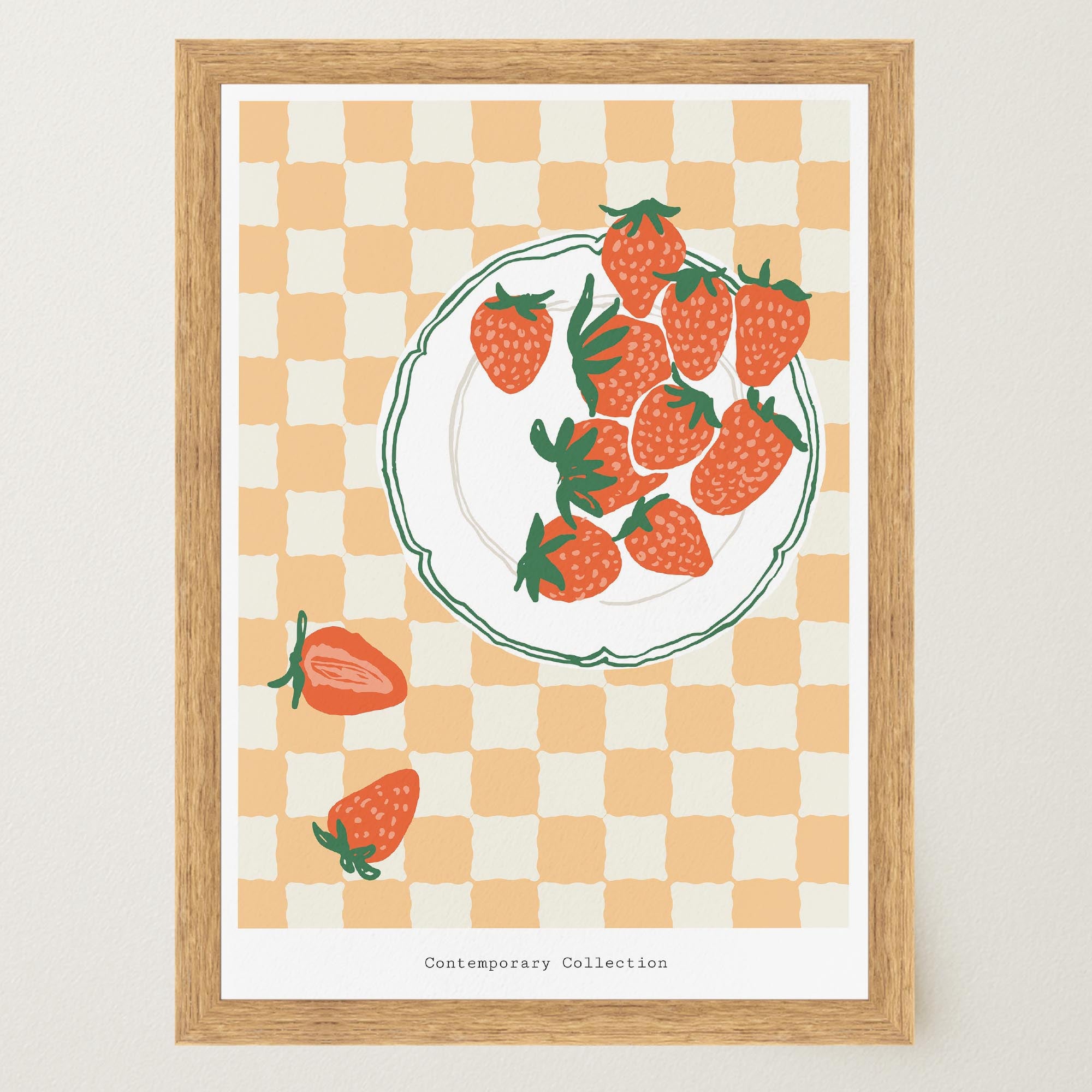 Gingham Strawberry Wall Art Print-Skudaboo