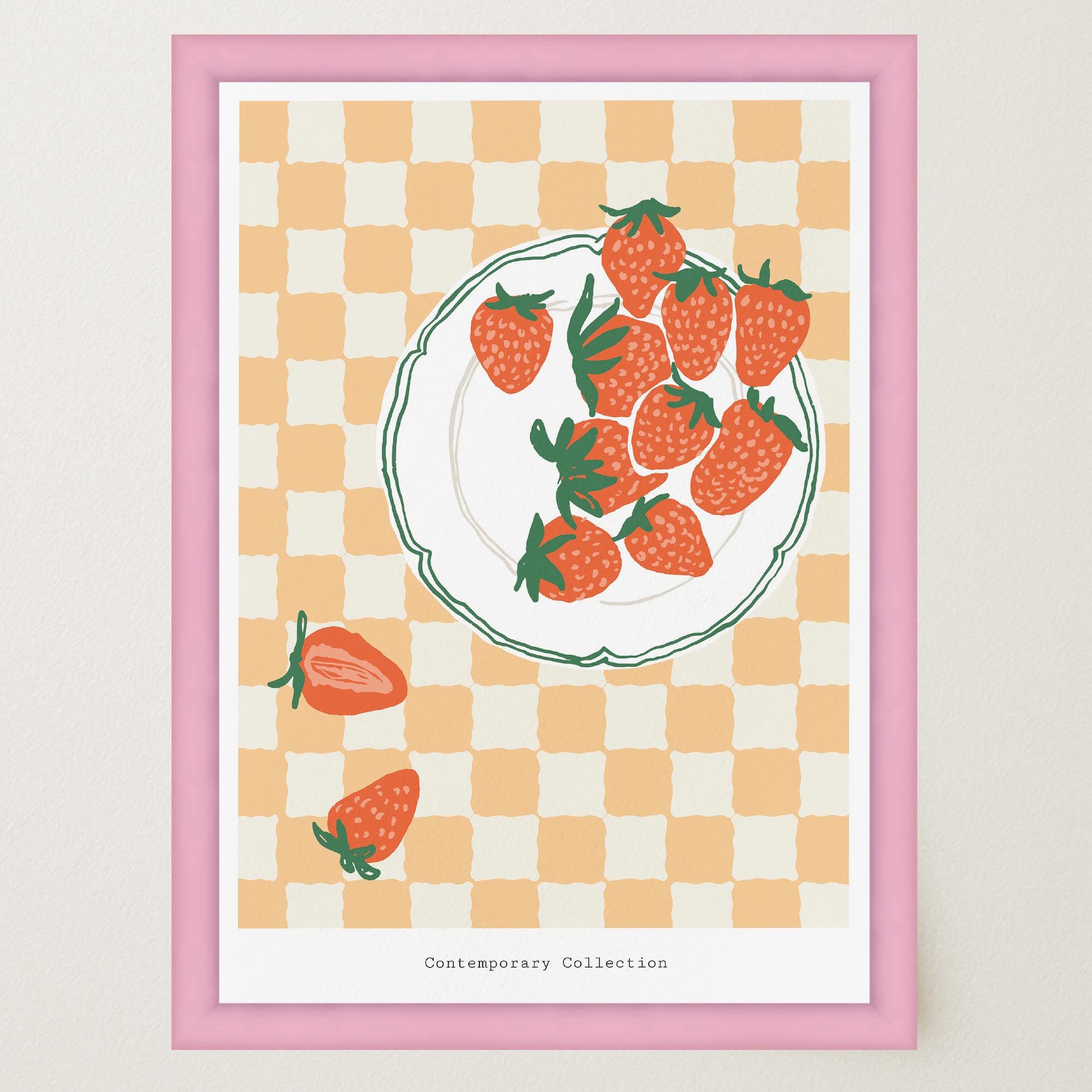 Gingham Strawberry Wall Art Print-Skudaboo