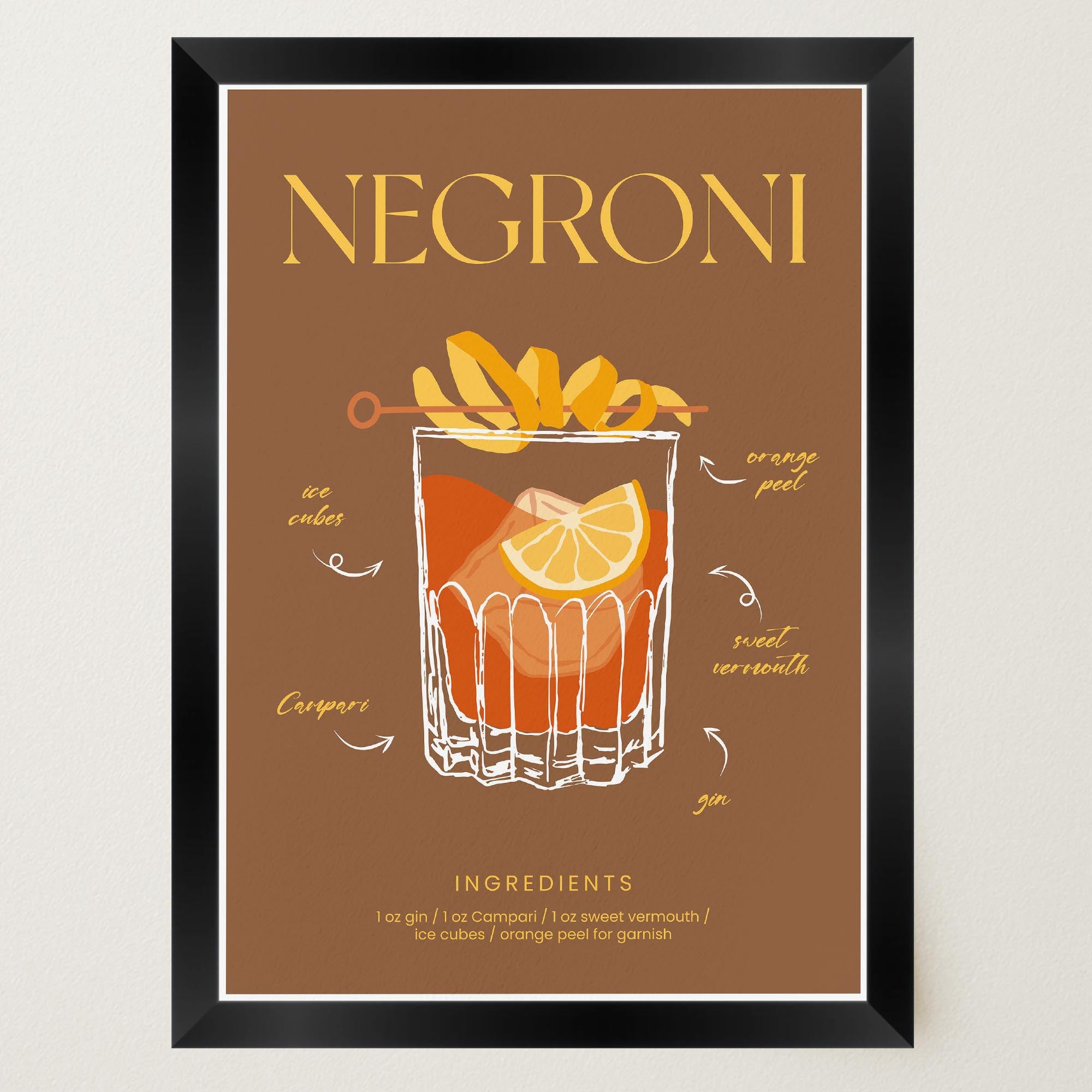 Negroni Cocktail Wall Art Print-Skudaboo