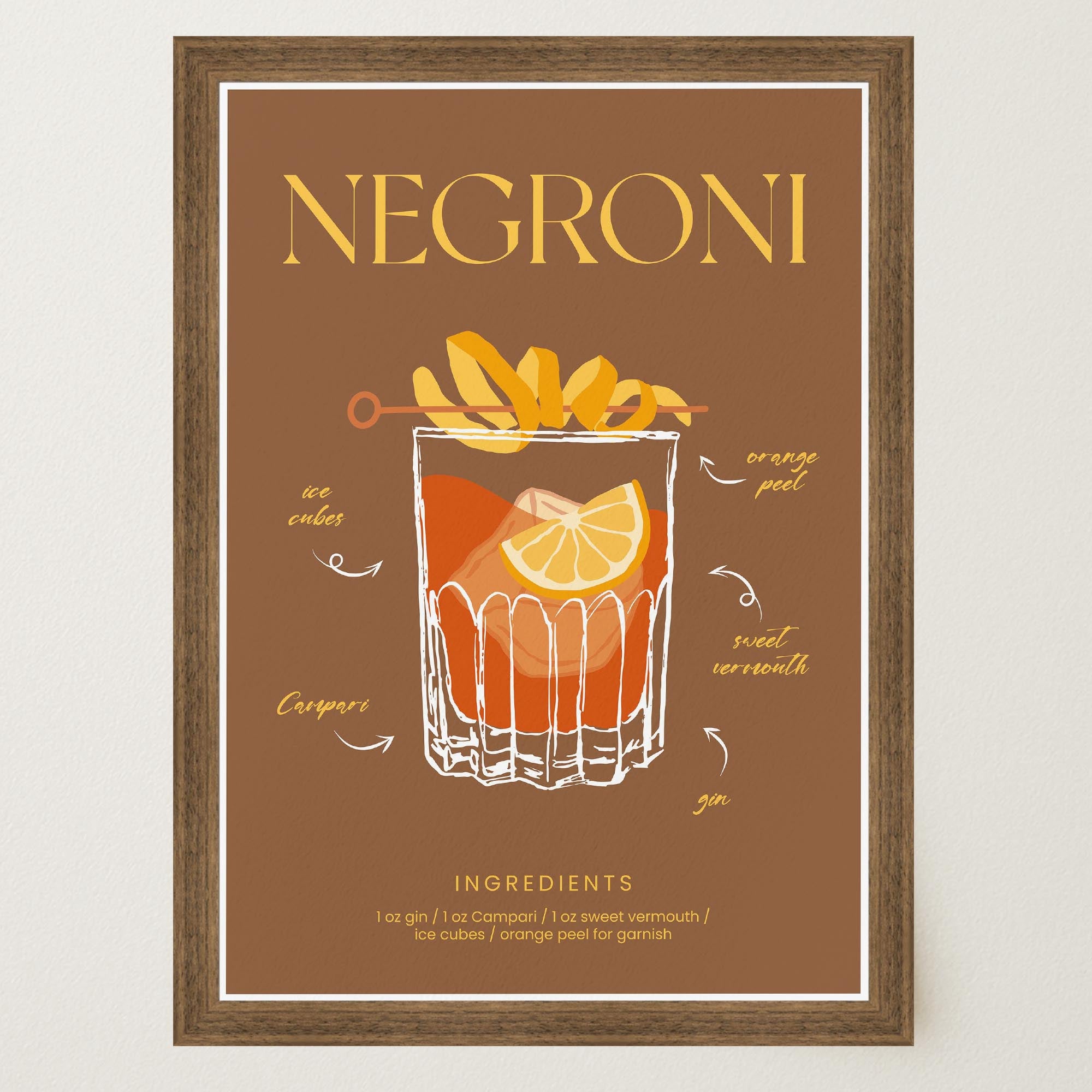 Negroni Cocktail Wall Art Print-Skudaboo