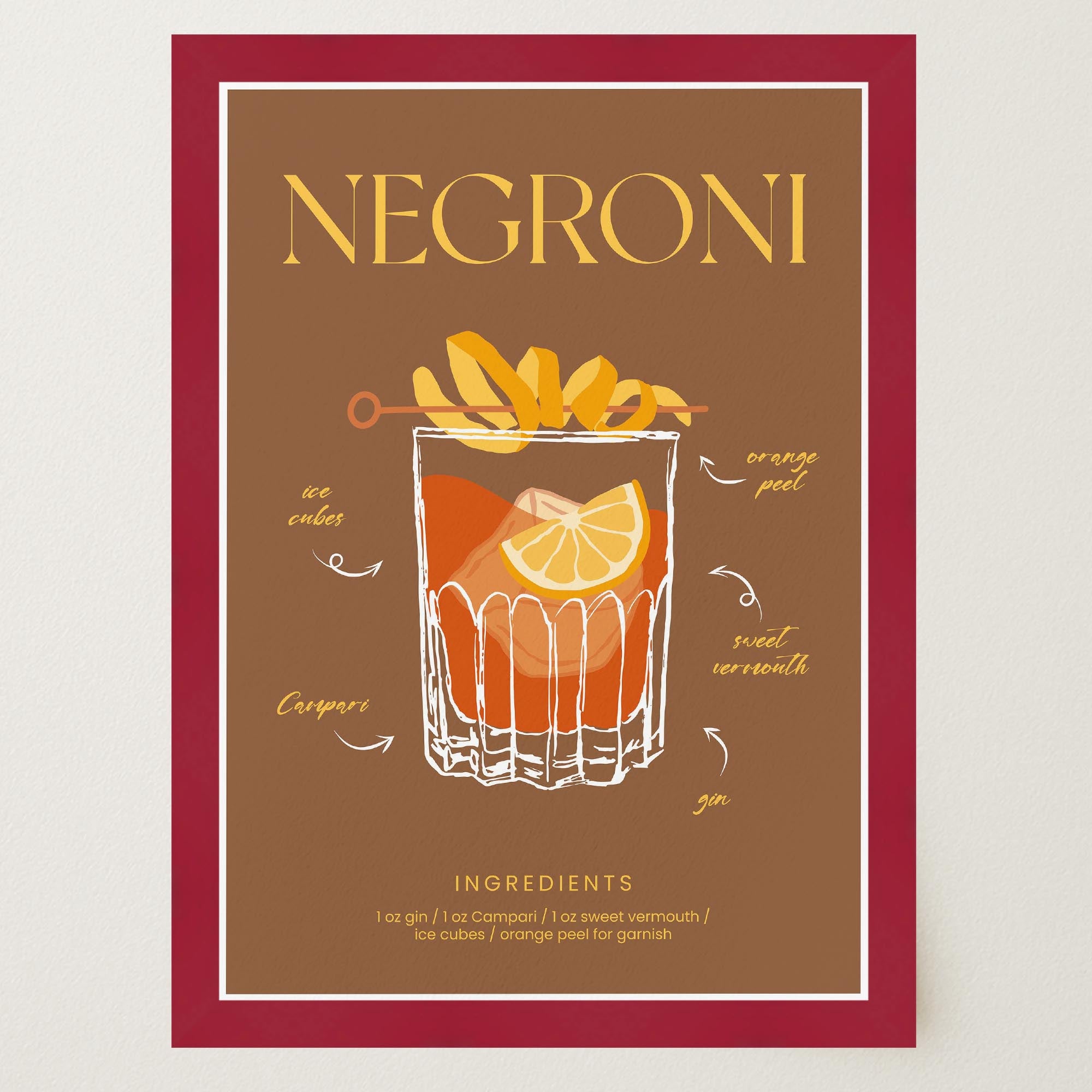 Negroni Cocktail Wall Art Print-Skudaboo