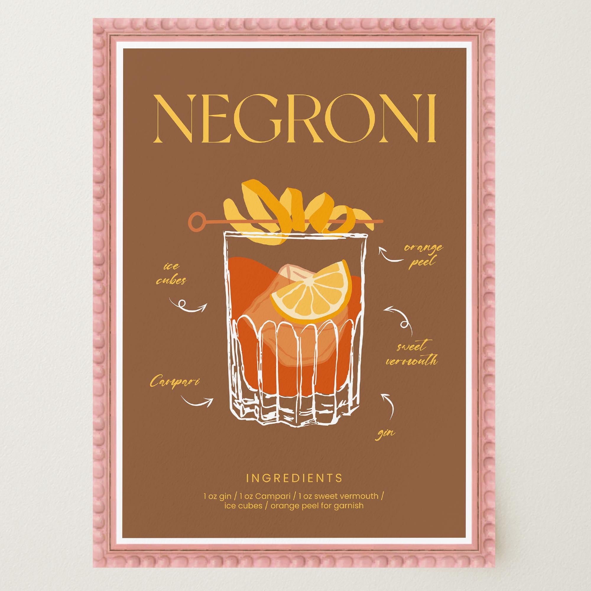Negroni Cocktail Wall Art Print-Skudaboo