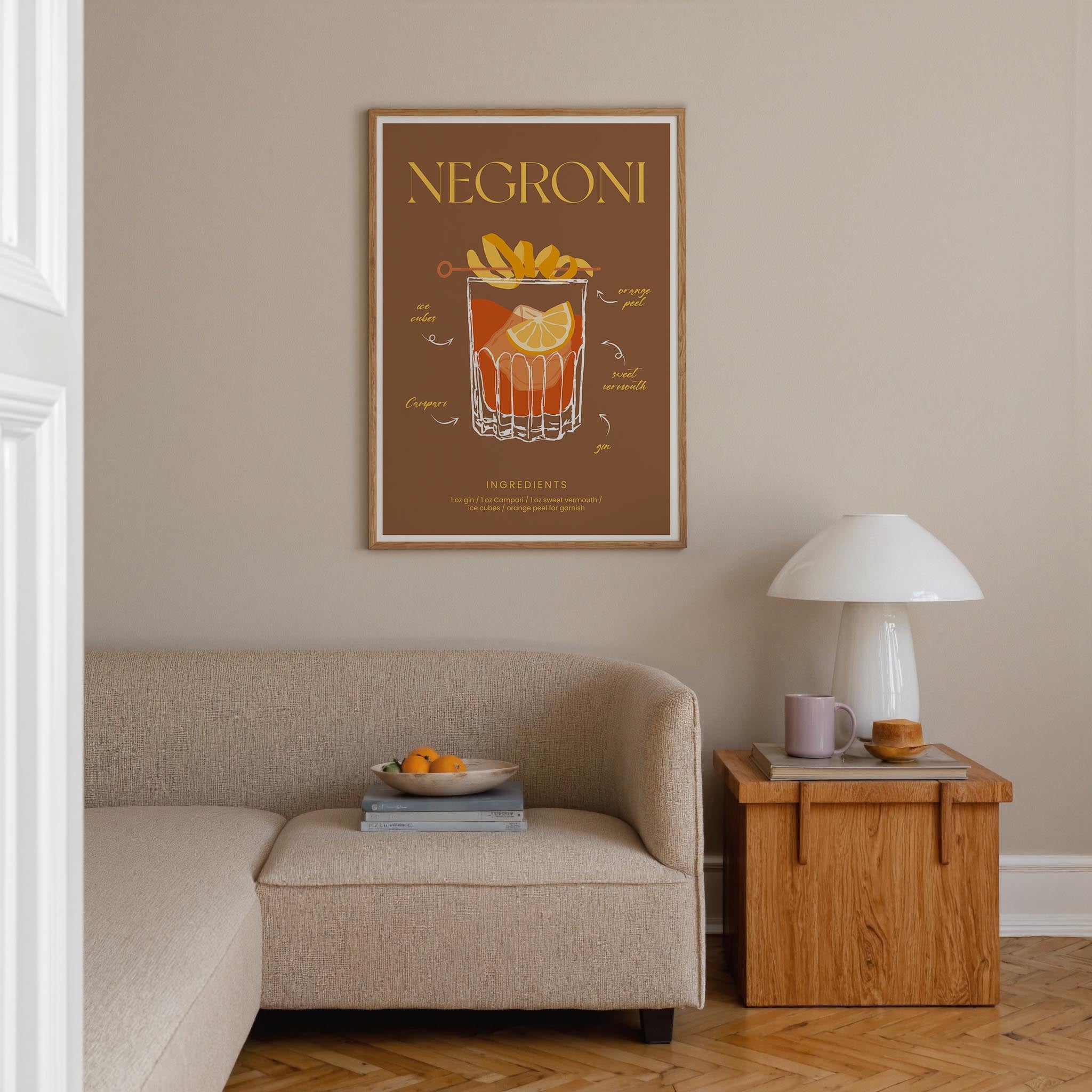 Negroni Cocktail Wall Art Print-Skudaboo