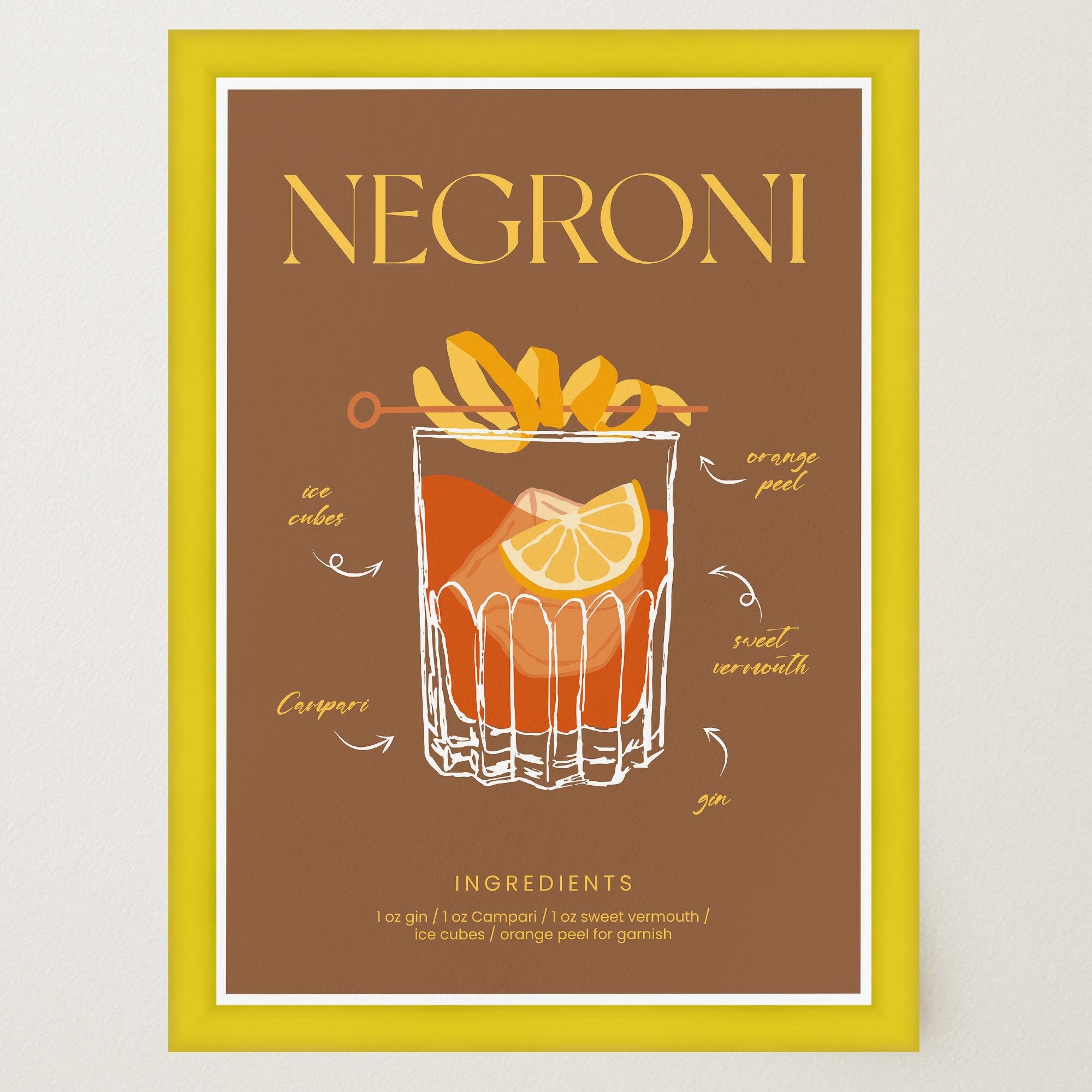 Negroni Cocktail Wall Art Print-Skudaboo