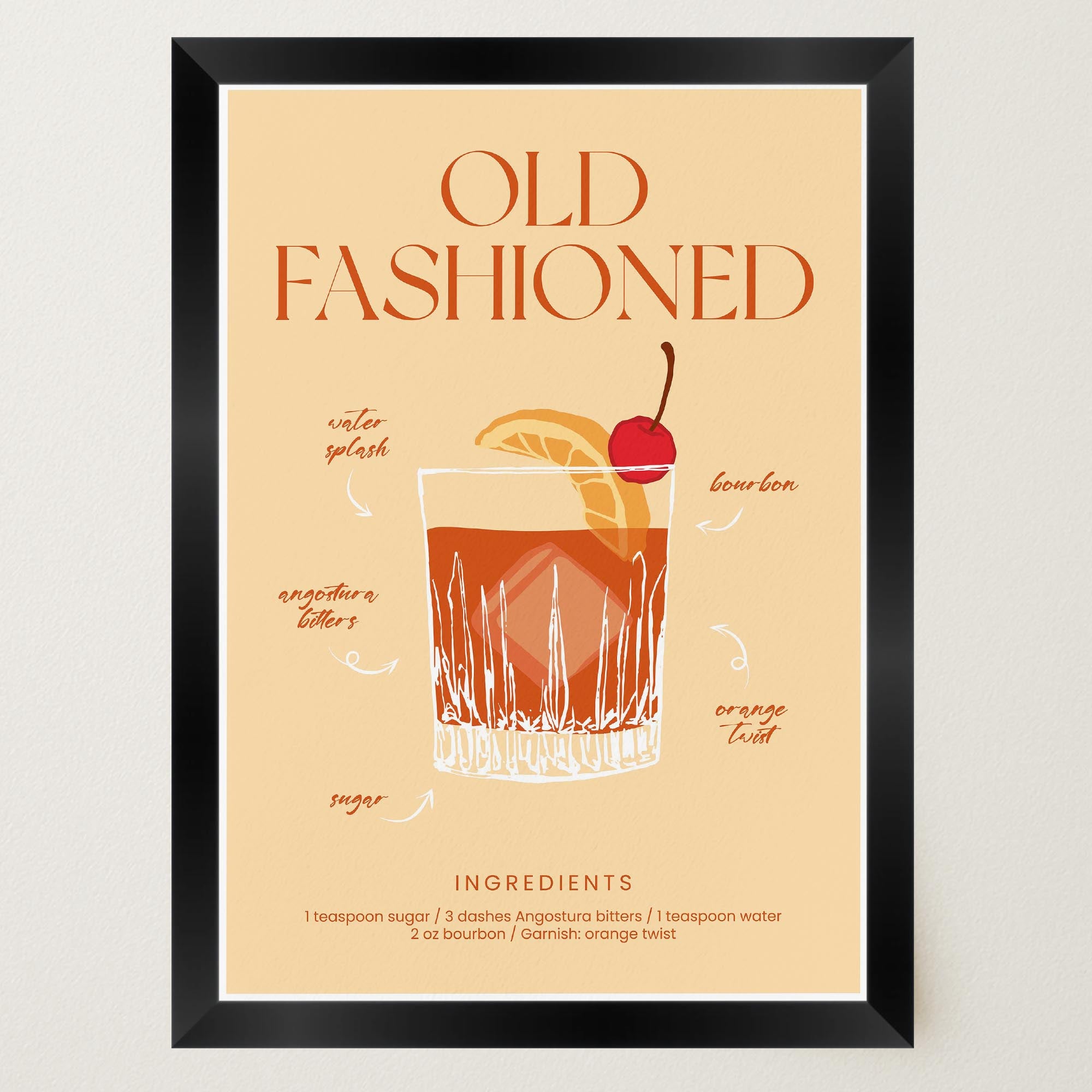 Old Fashioned Cocktail Wall Art Print-Skudaboo