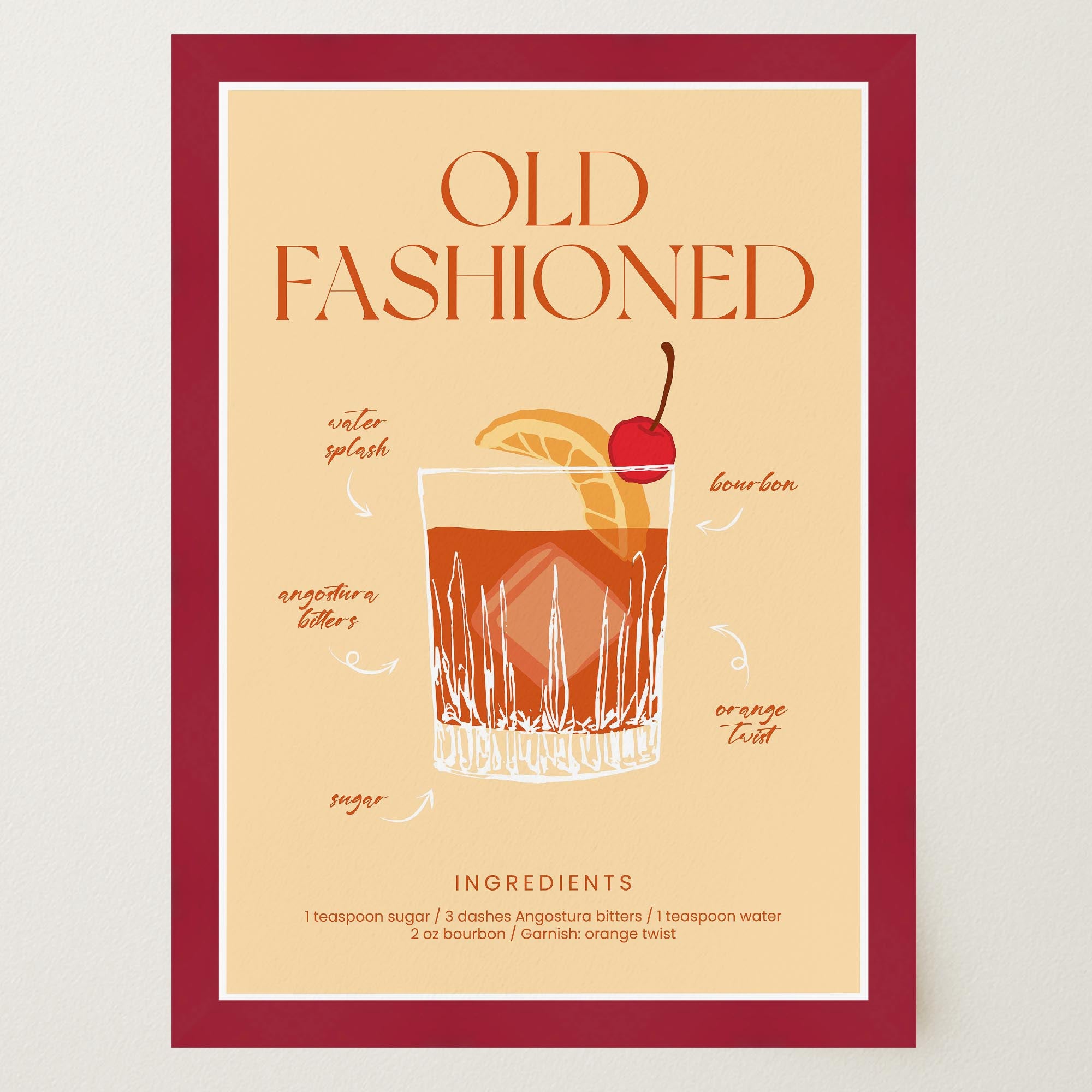 Old Fashioned Cocktail Wall Art Print-Skudaboo