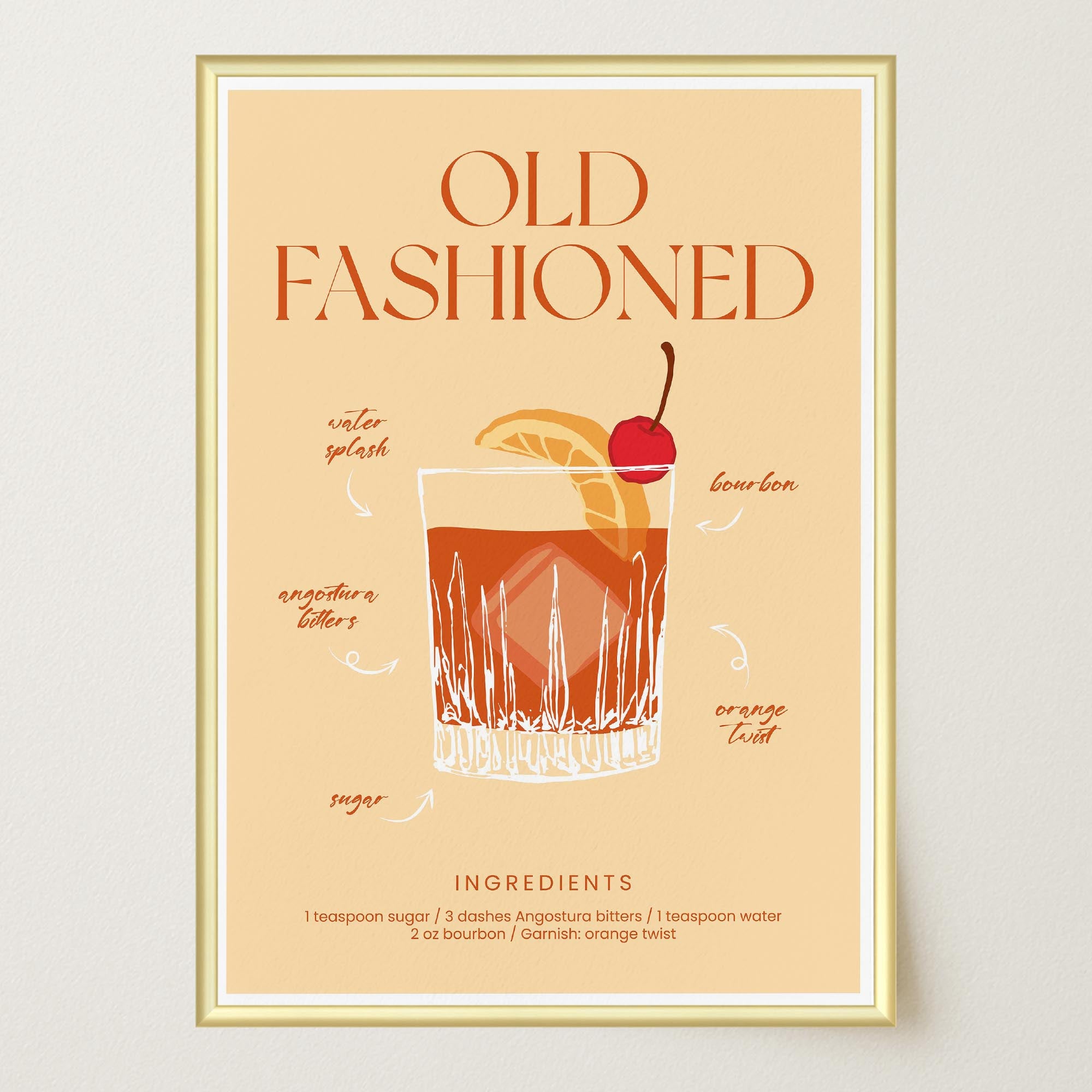 Old Fashioned Cocktail Wall Art Print-Skudaboo