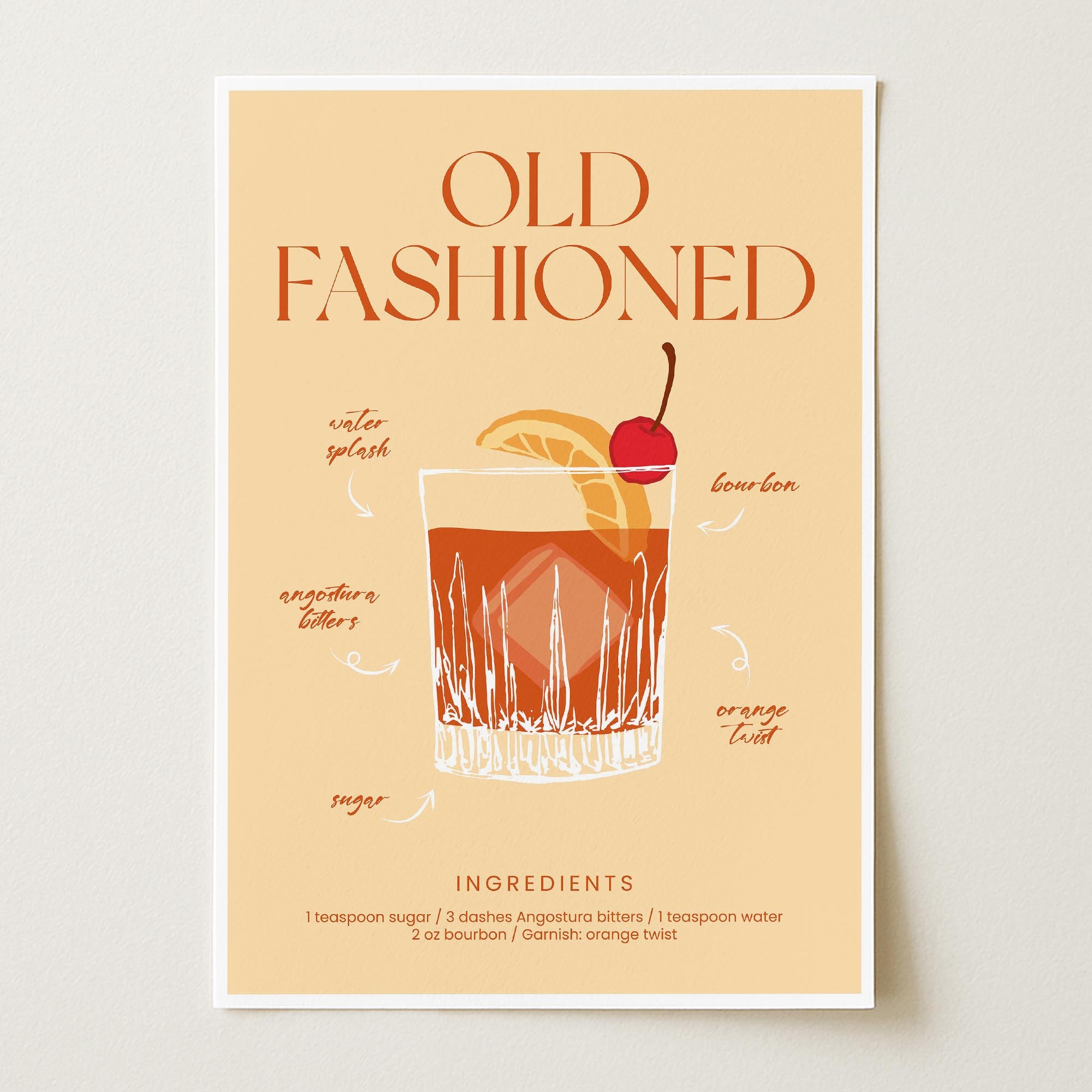 Old Fashioned Cocktail Wall Art Print-Skudaboo