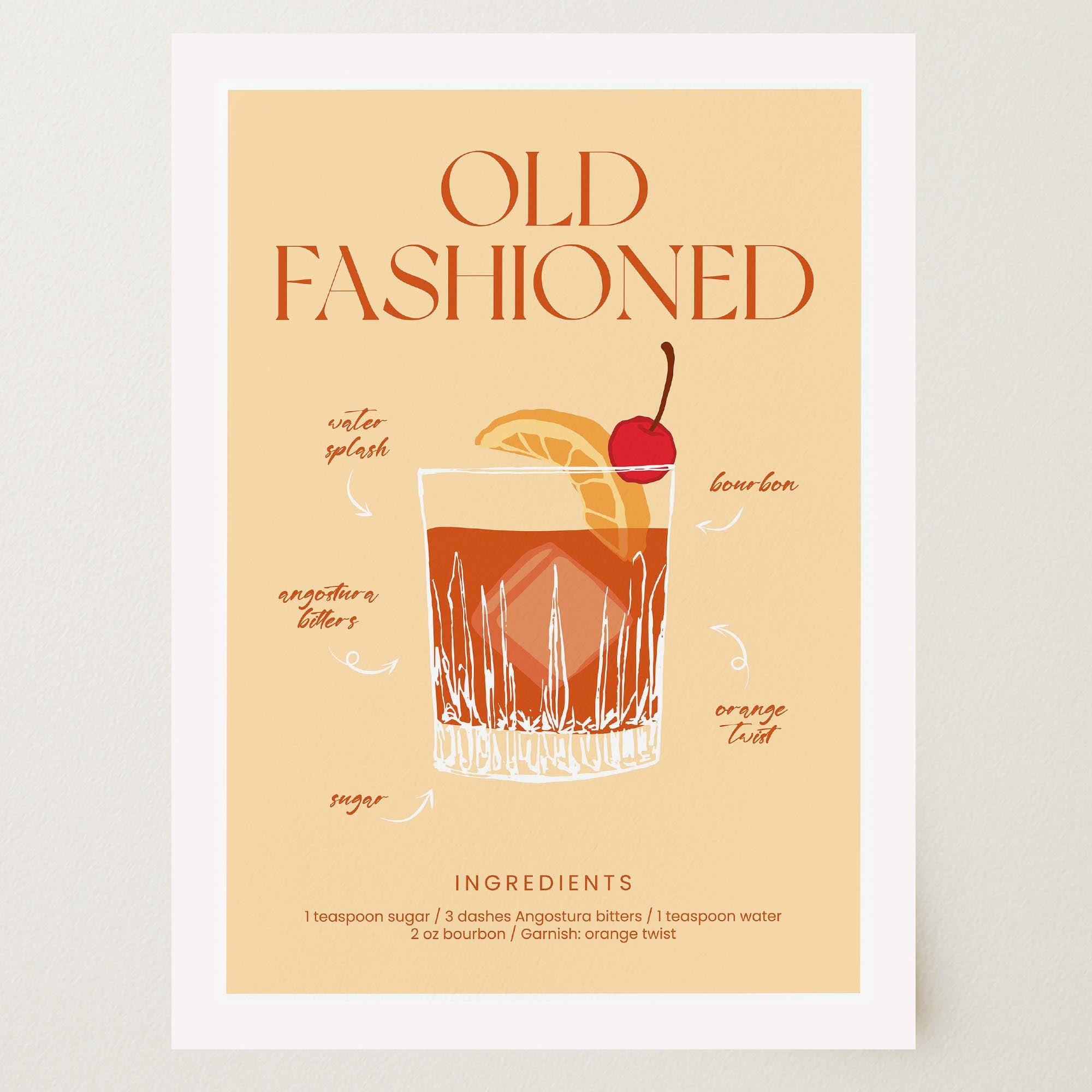 Old Fashioned Cocktail Wall Art Print-Skudaboo