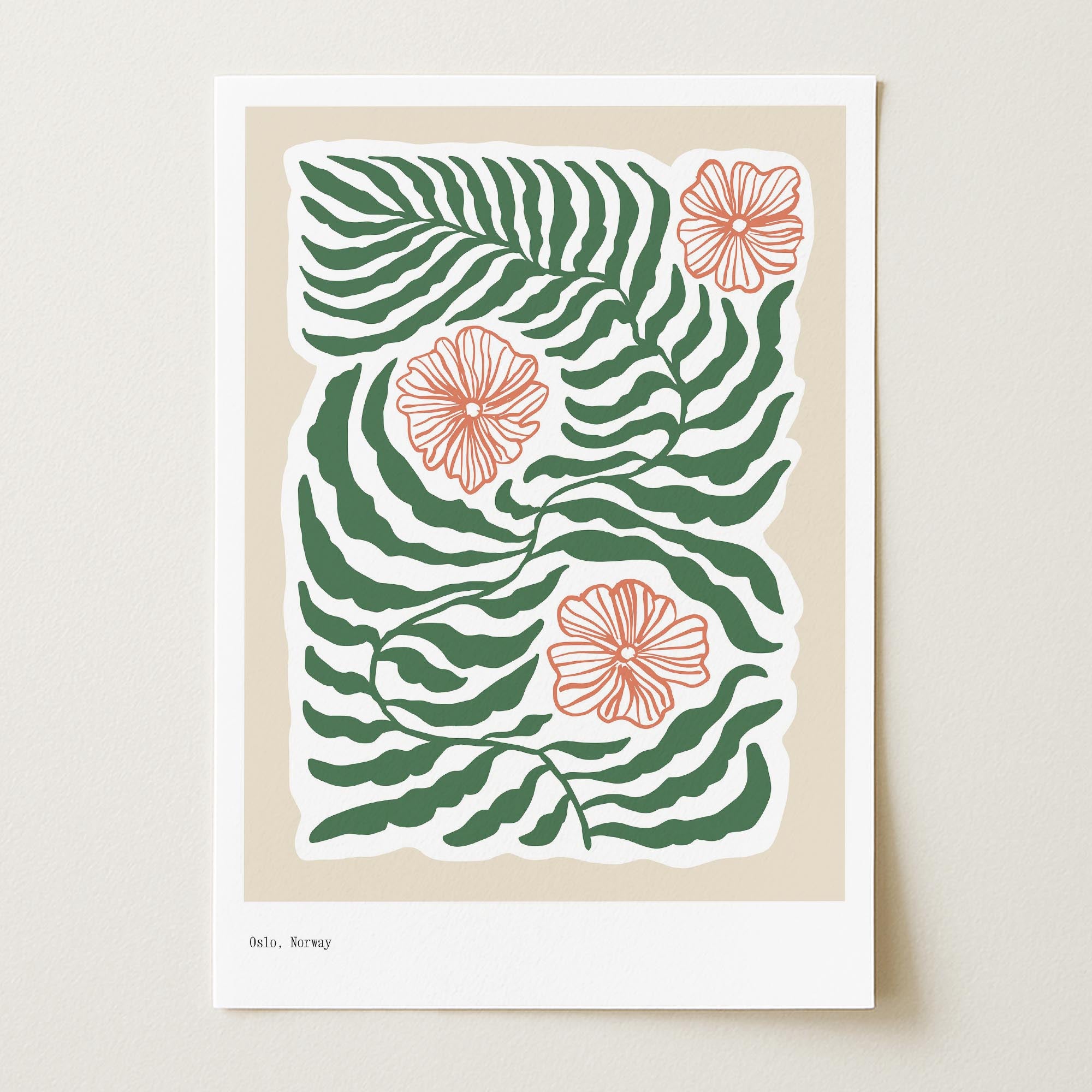 Green Fern & Pink Flowers Botanical Wall Art Print-Skudaboo