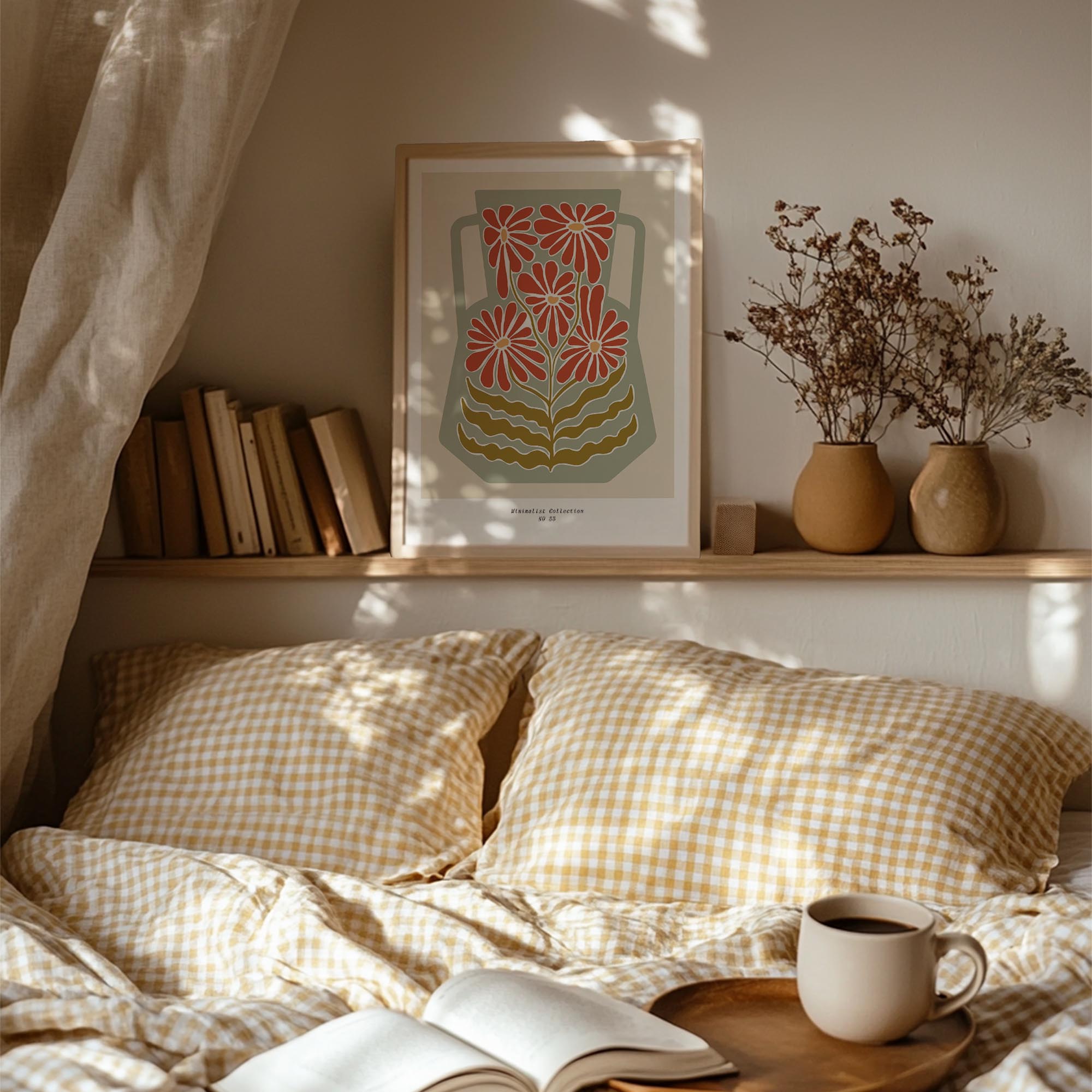 Green & Red Floral Vase Wall Art Print-Skudaboo