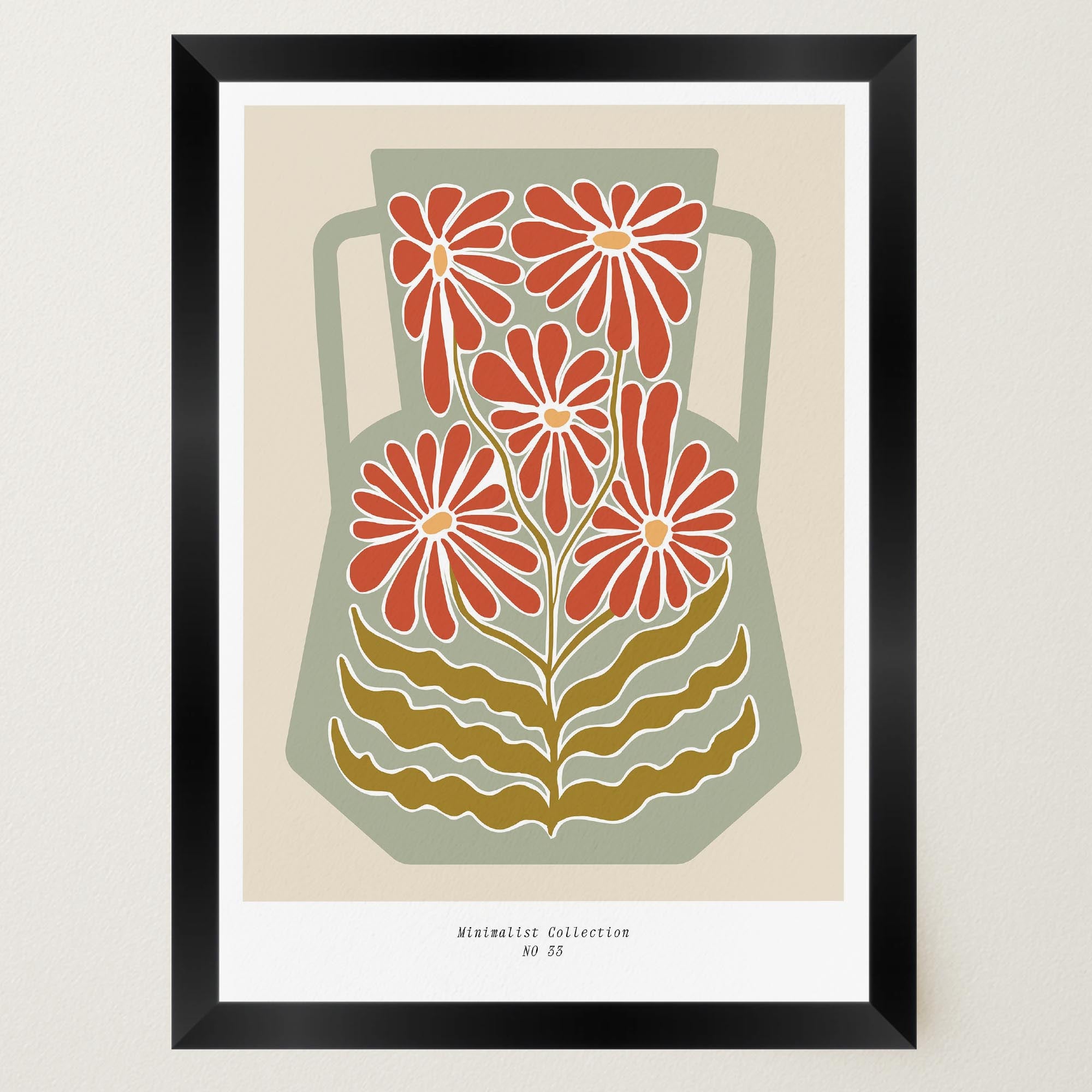 Green & Red Floral Vase Wall Art Print-Skudaboo