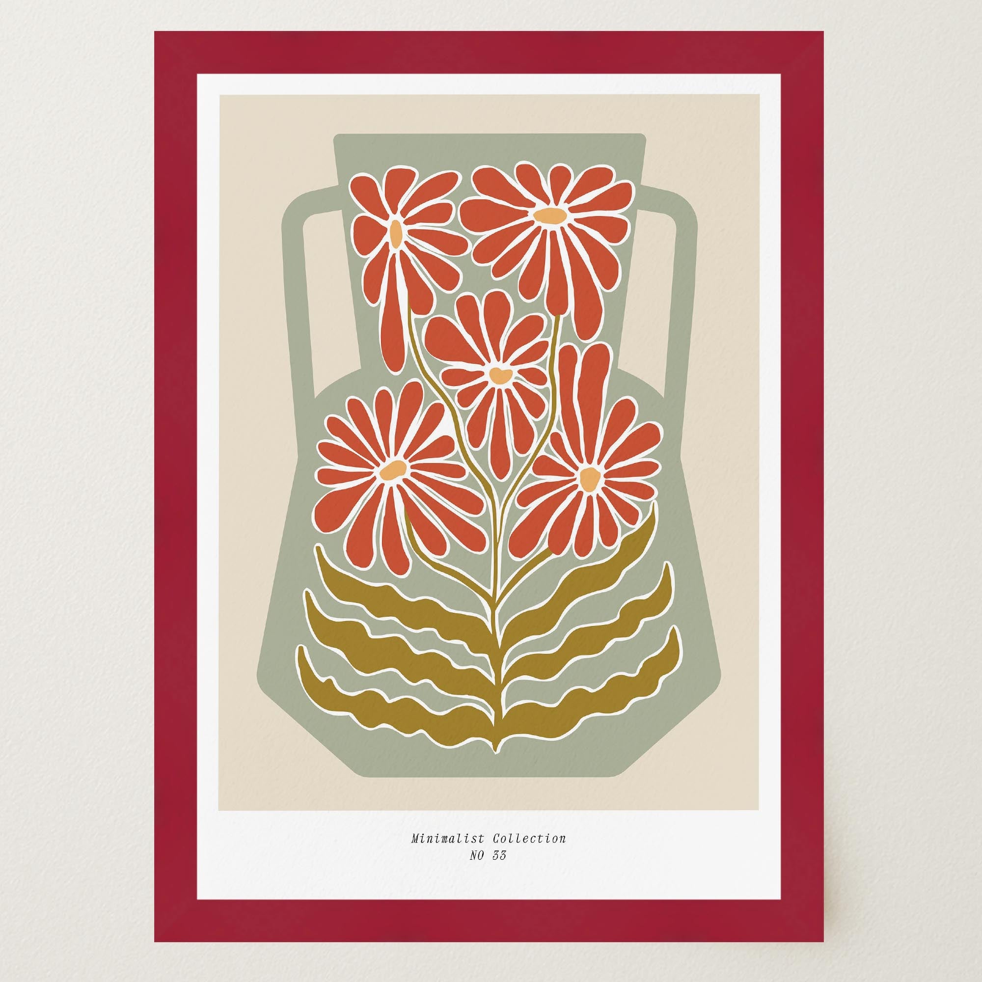 Green & Red Floral Vase Wall Art Print-Skudaboo