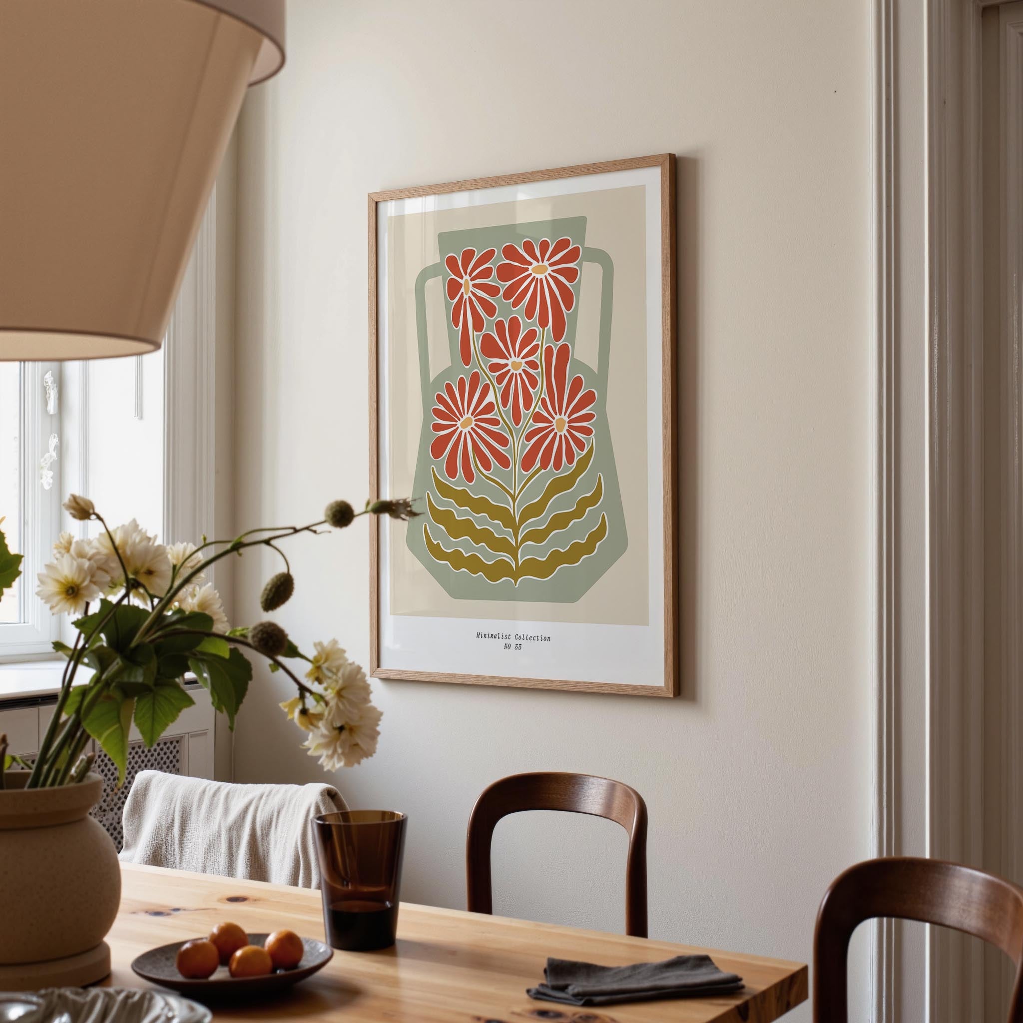 Green & Red Floral Vase Wall Art Print-Skudaboo