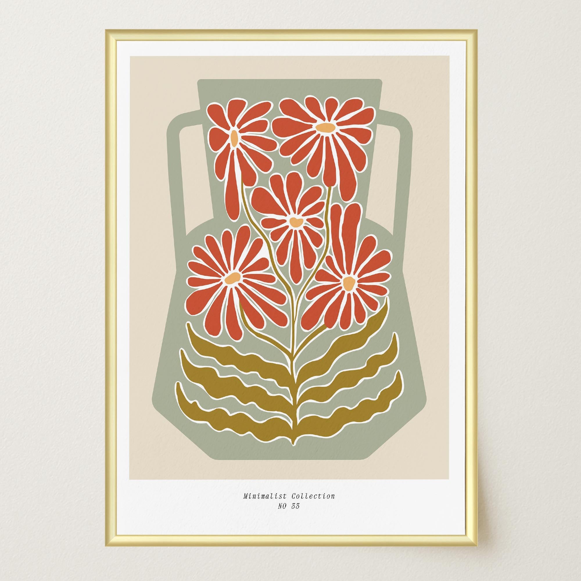 Green & Red Floral Vase Wall Art Print-Skudaboo