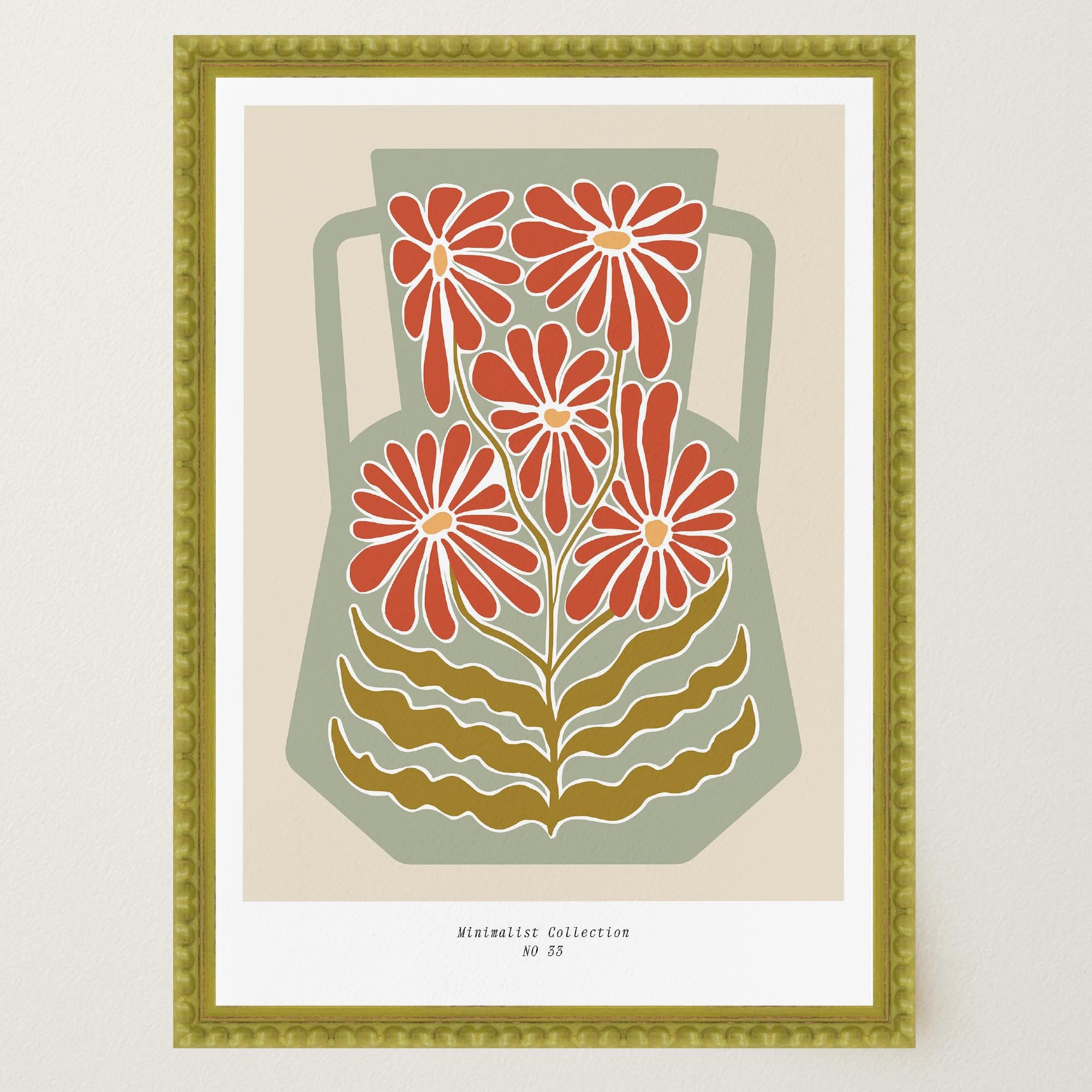 Green & Red Floral Vase Wall Art Print-Skudaboo