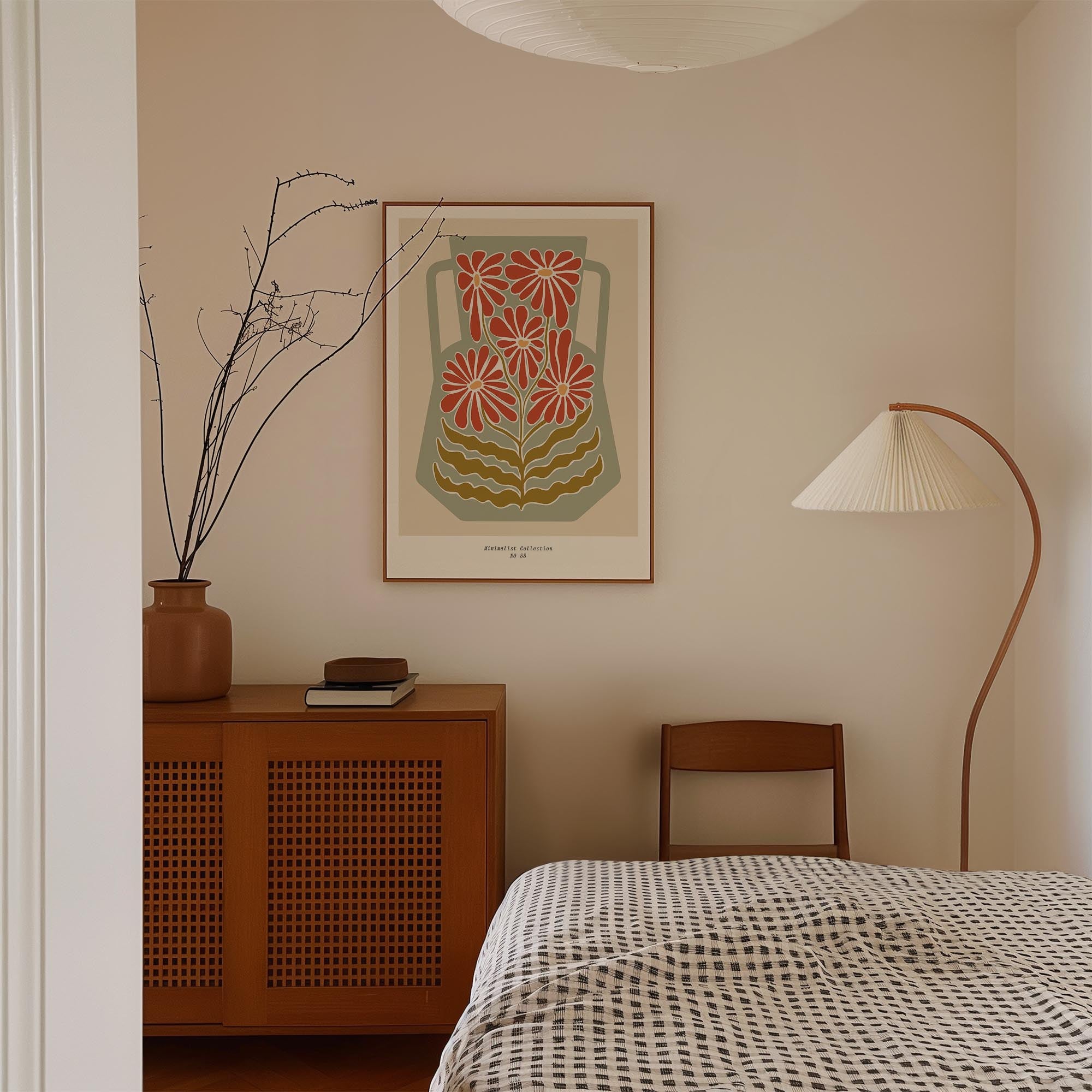 Green & Red Floral Vase Wall Art Print-Skudaboo