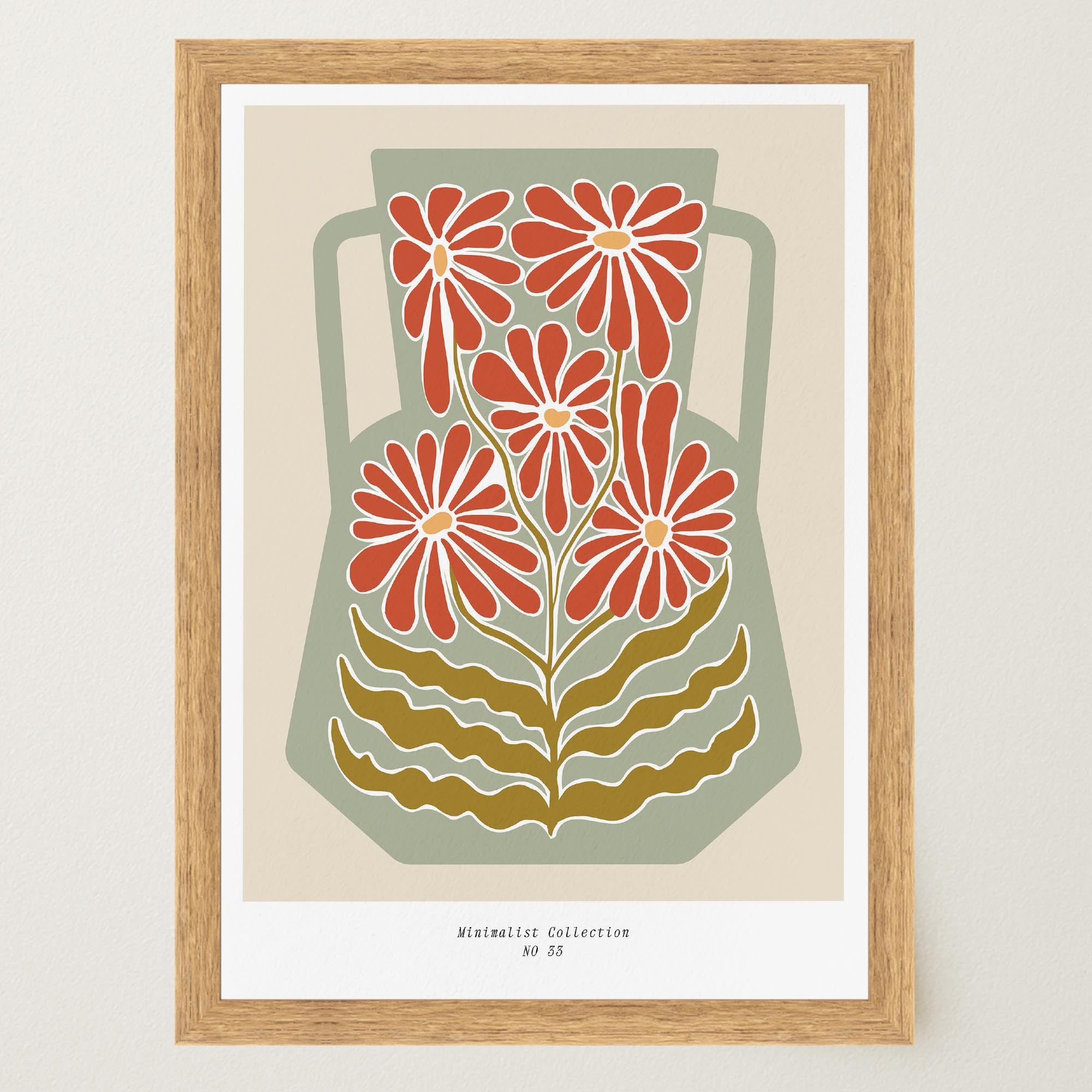 Green & Red Floral Vase Wall Art Print-Skudaboo
