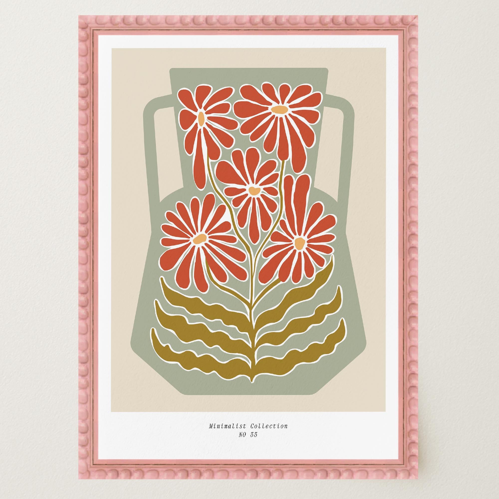 Green & Red Floral Vase Wall Art Print-Skudaboo