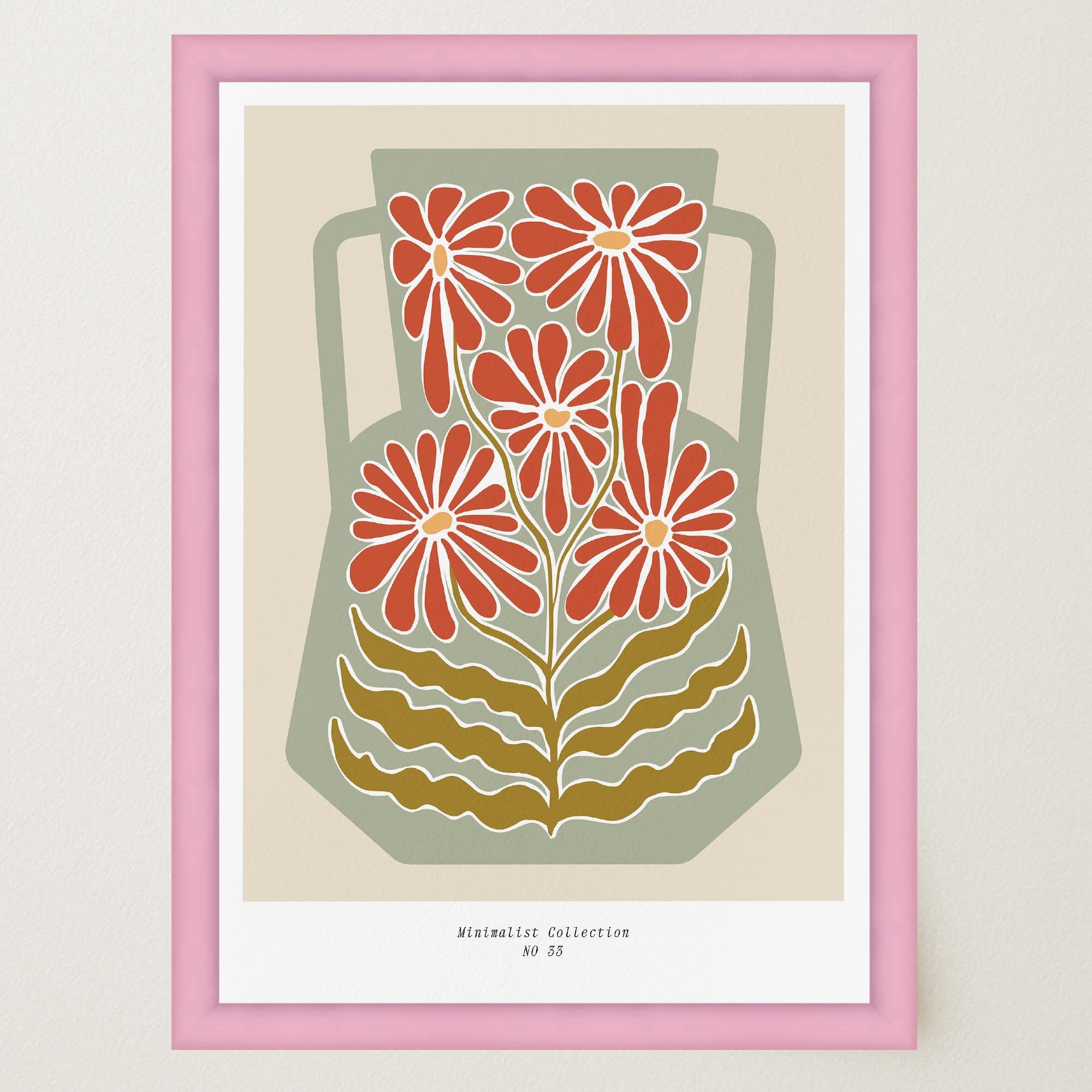 Green & Red Floral Vase Wall Art Print-Skudaboo