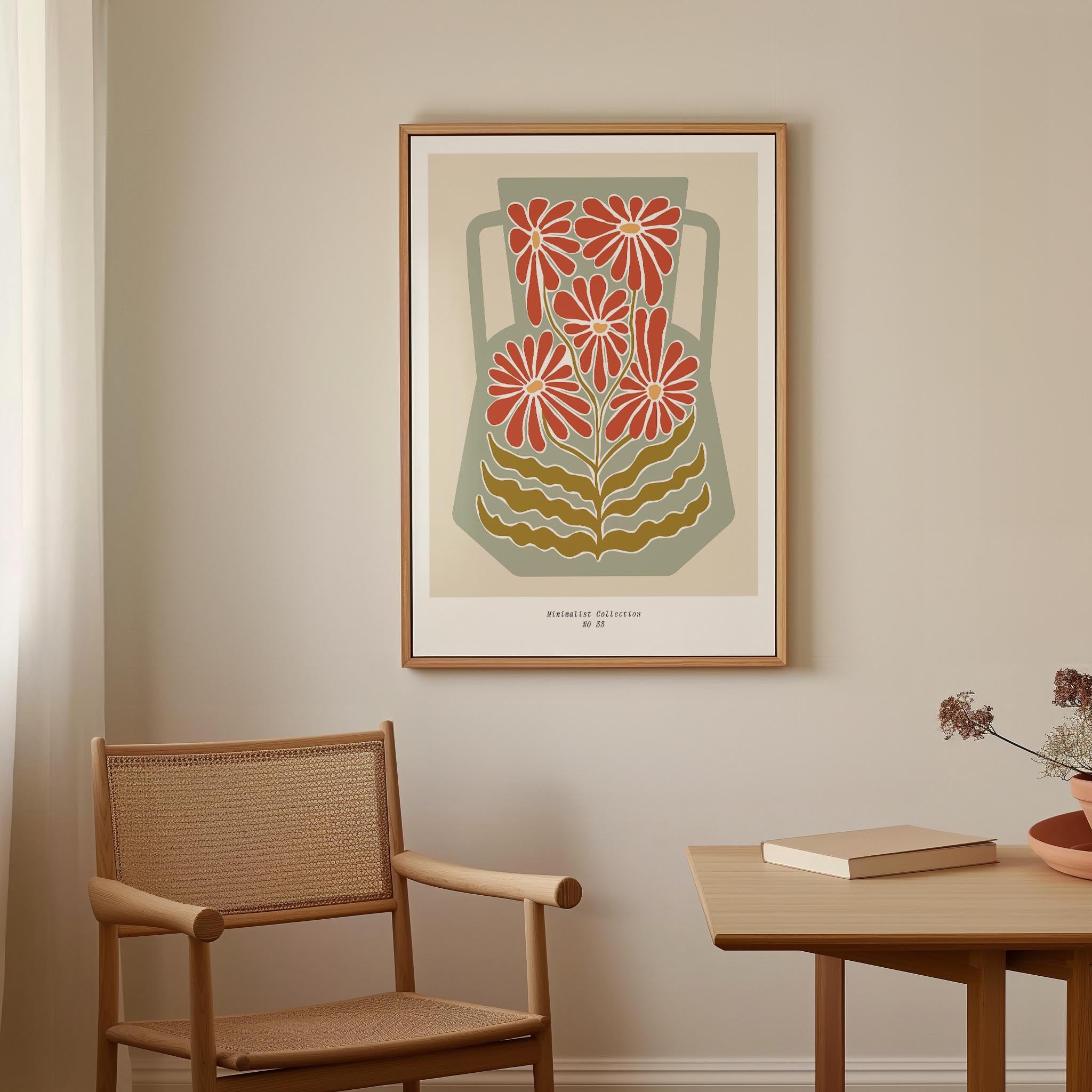 Green & Red Floral Vase Wall Art Print-Skudaboo