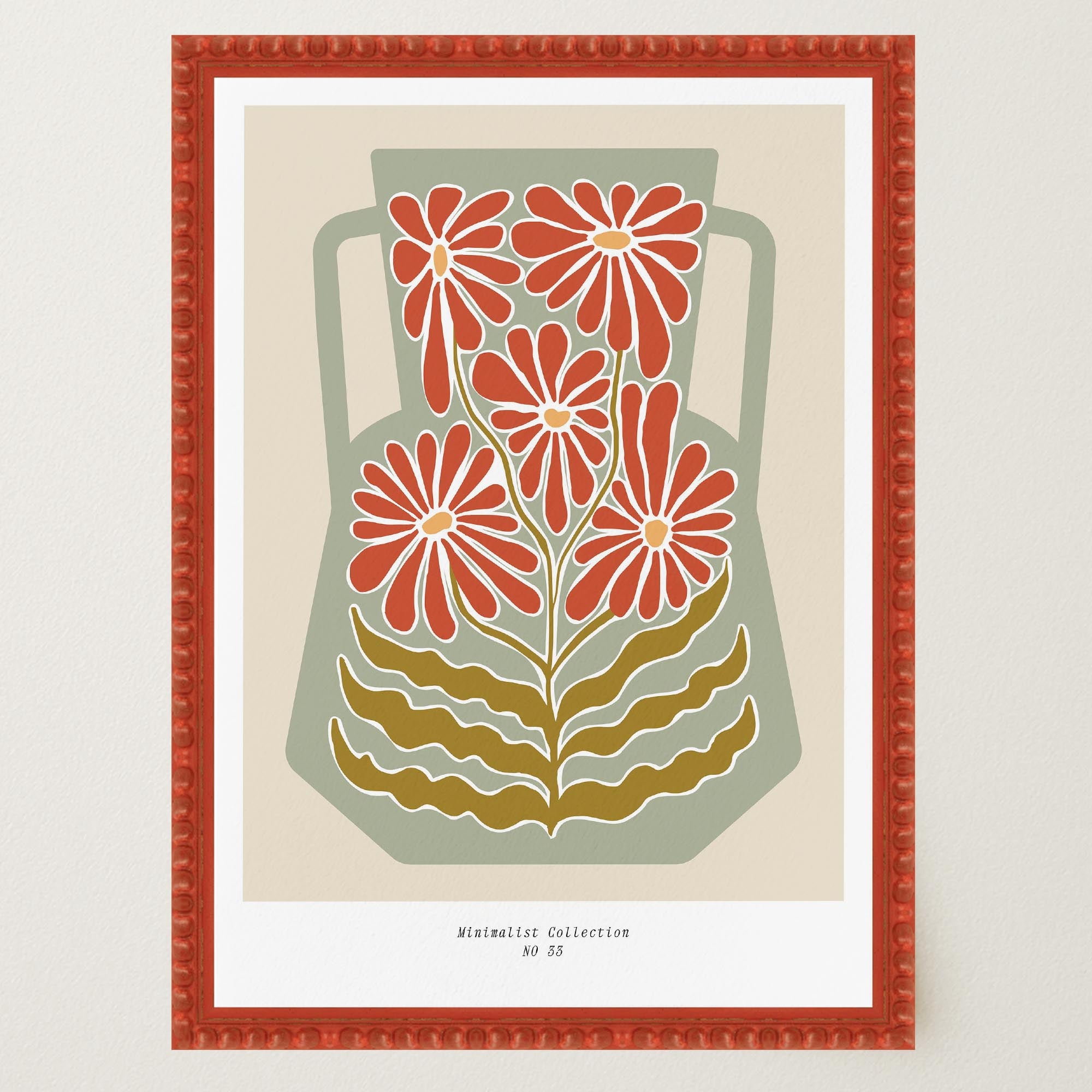 Green & Red Floral Vase Wall Art Print-Skudaboo