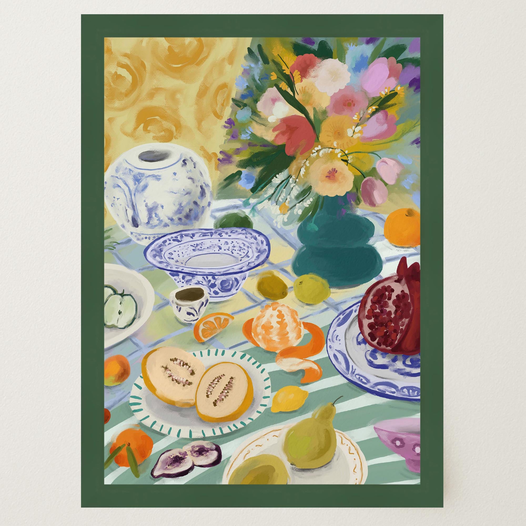 Colourful Still Life Fruit and Flowers Wall Art Print-Skudaboo