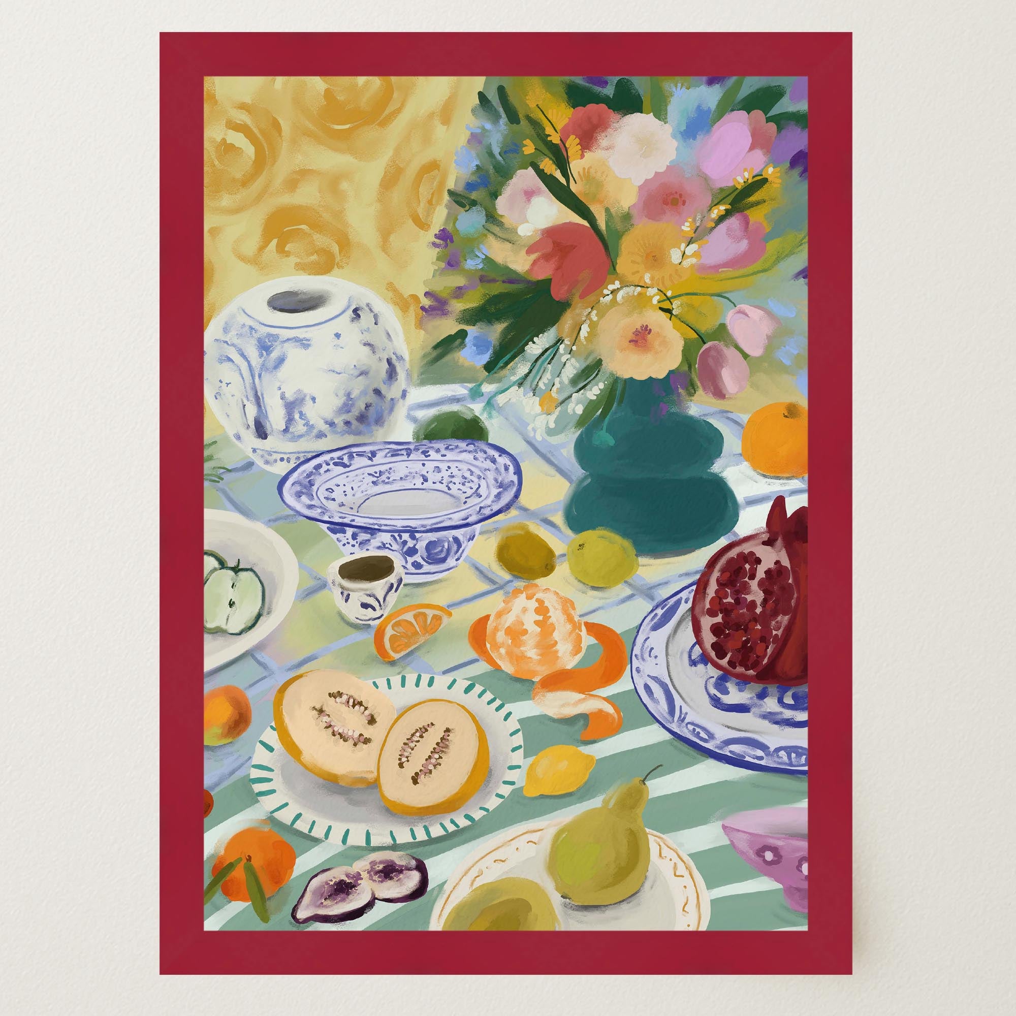 Colourful Still Life Fruit and Flowers Wall Art Print-Skudaboo