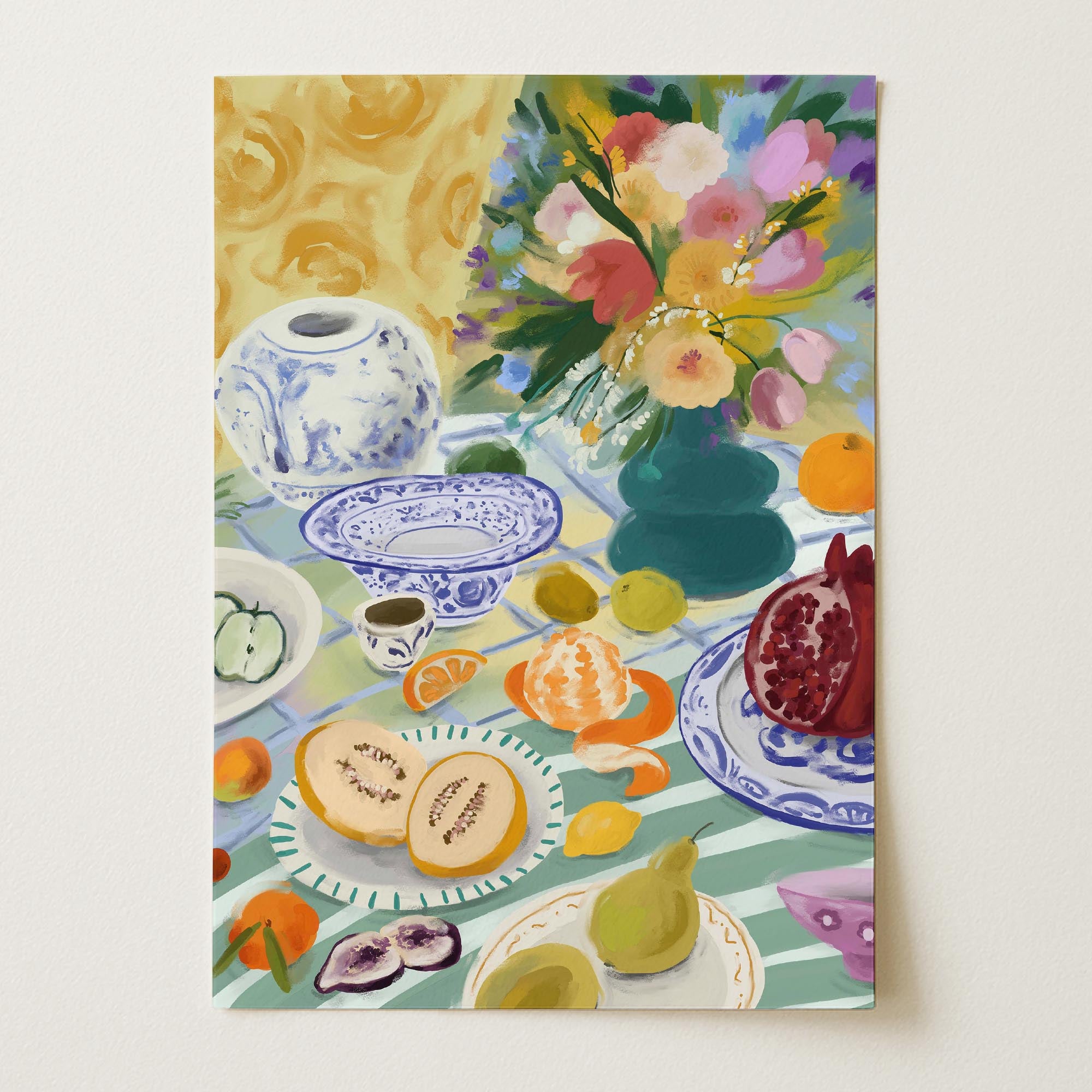 Colourful Still Life Fruit and Flowers Wall Art Print-Skudaboo