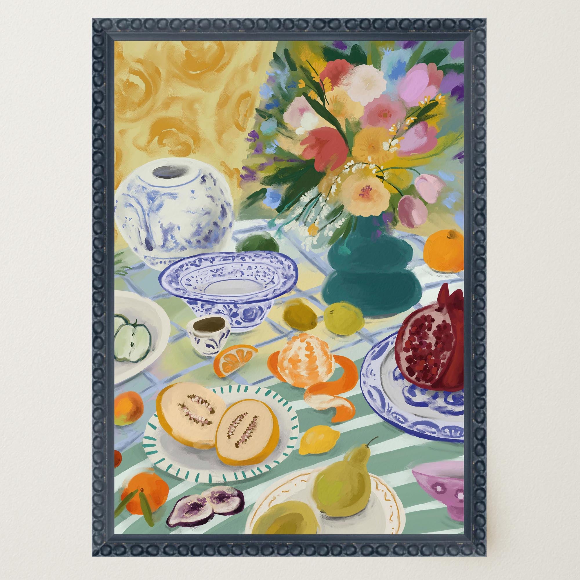 Colourful Still Life Fruit and Flowers Wall Art Print-Skudaboo