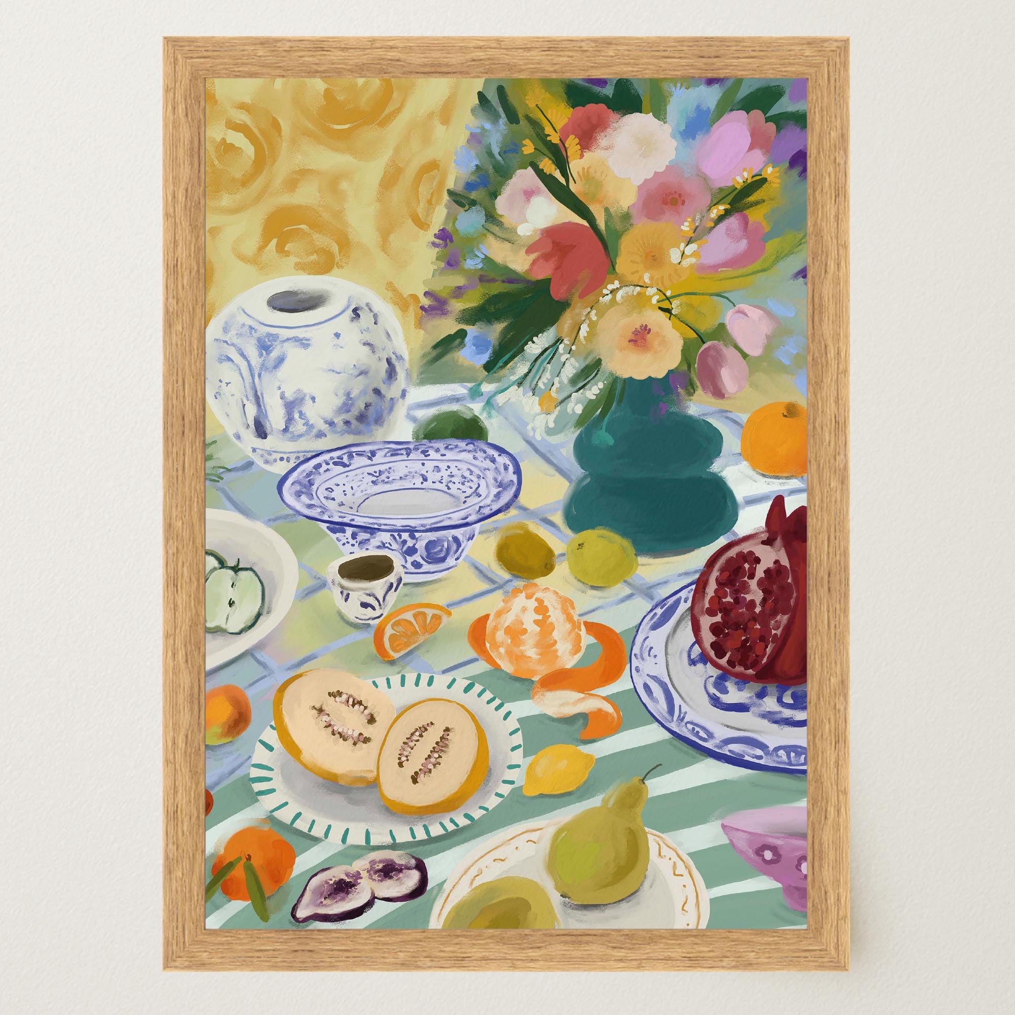 Colourful Still Life Fruit and Flowers Wall Art Print-Skudaboo